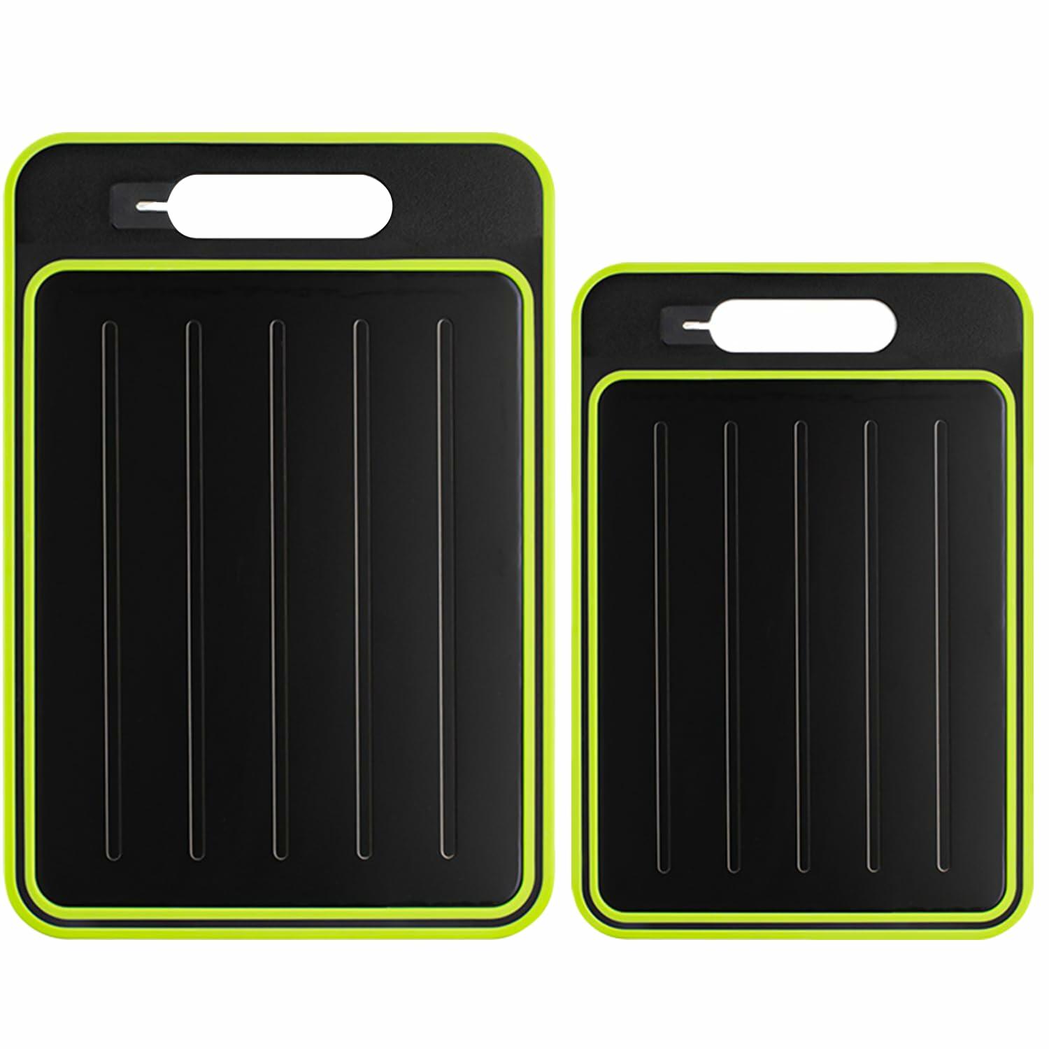 AOWBCGD Cutting Board Double Sided 2 Pcs Large+Small Black Stainless Steel