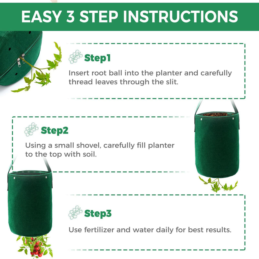 Betereap Tomato Grow Bag 2-Pack Heavy Duty Hanging Planter Green Felt