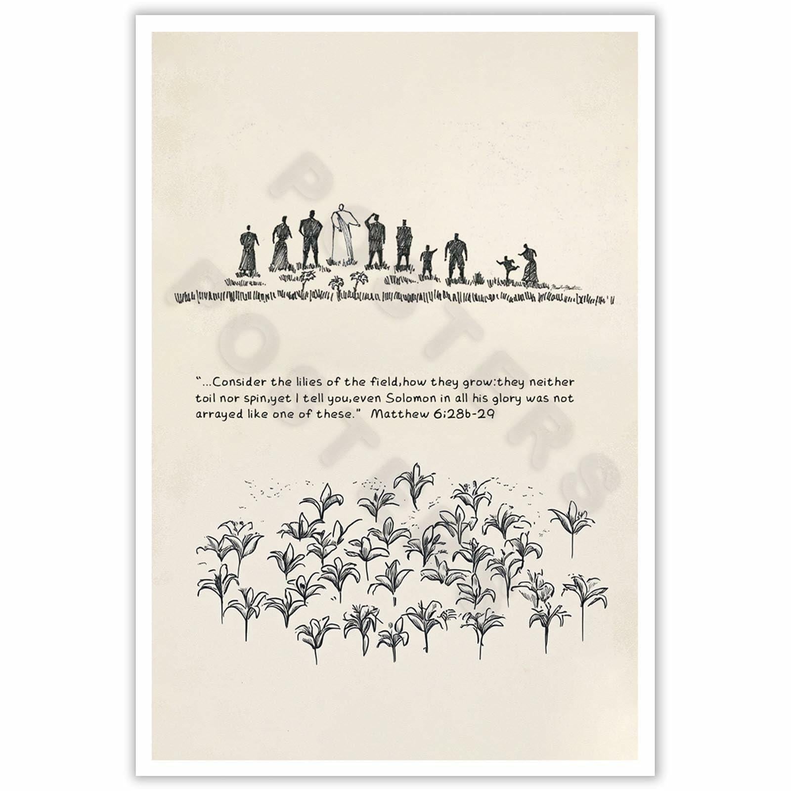 ZETCGSH Vintage Matthew 6:28 Bible Verse Christian Poster 12x16 Unframed