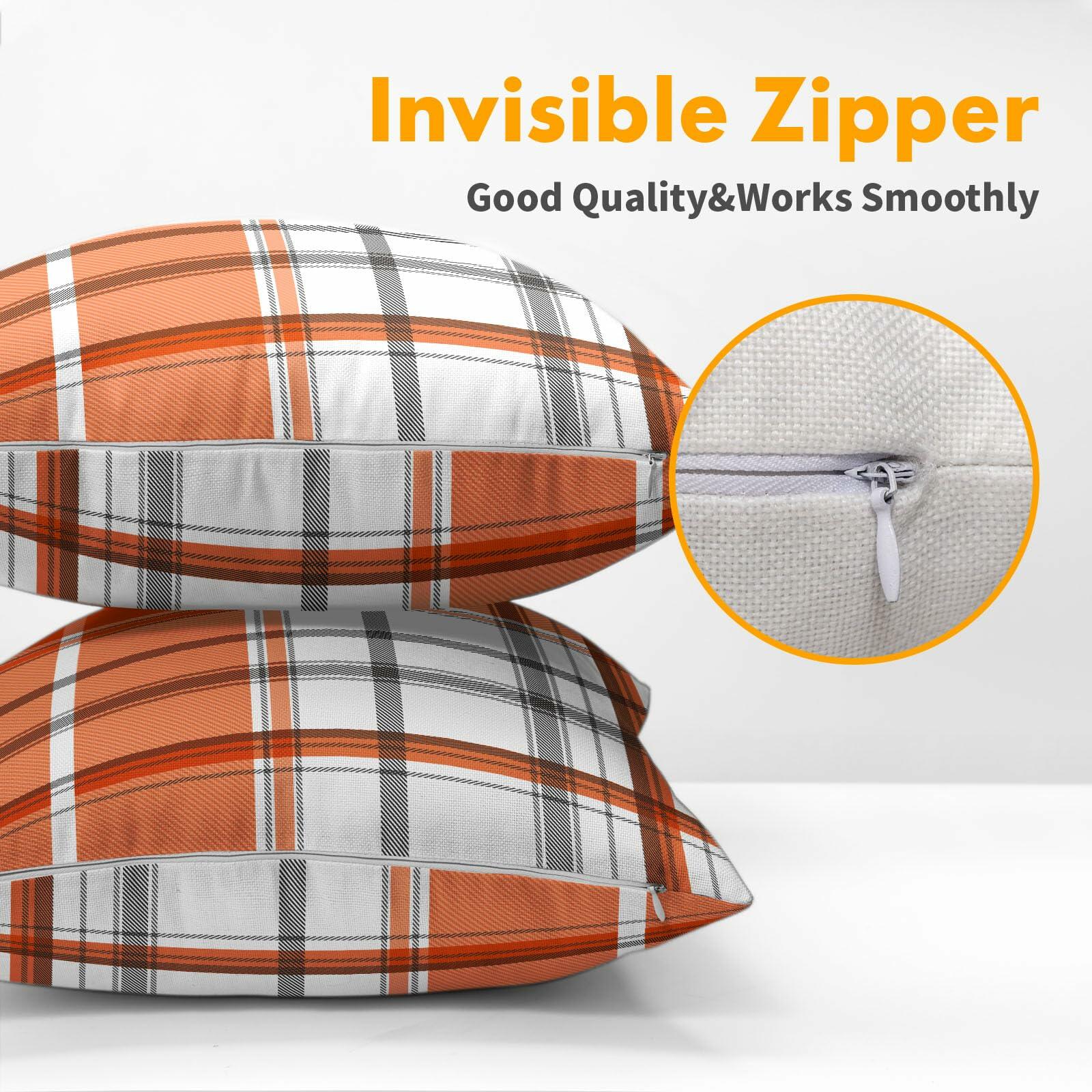 Kcozydecor Fall Pillow Covers 16x16in Orange White Plaid Set of 2