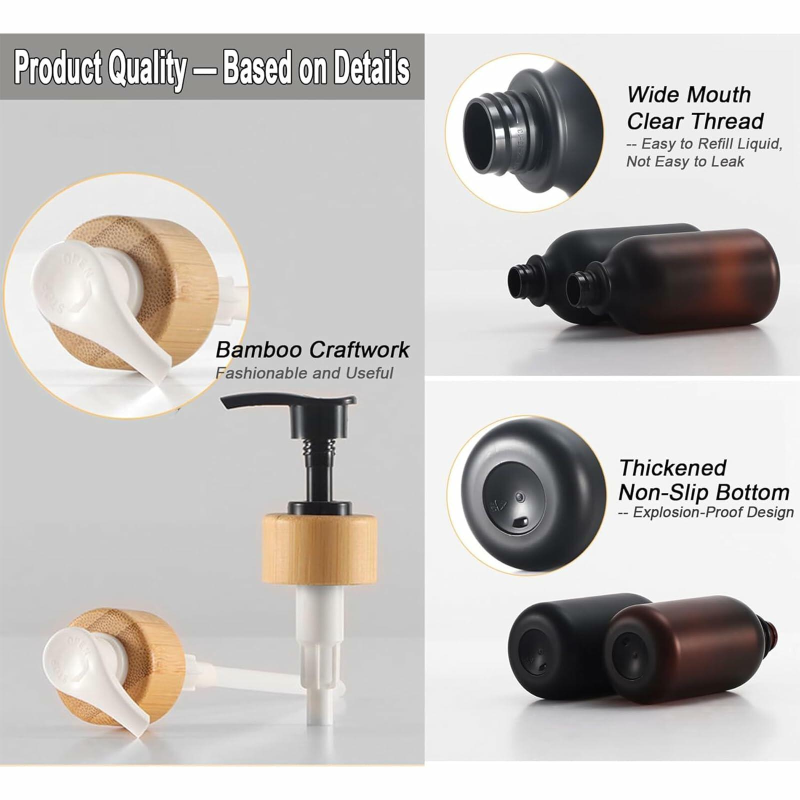 Amorettise Black Plastic Soap Dispenser Bottles 16.9oz 6 Pack Bamboo Pump