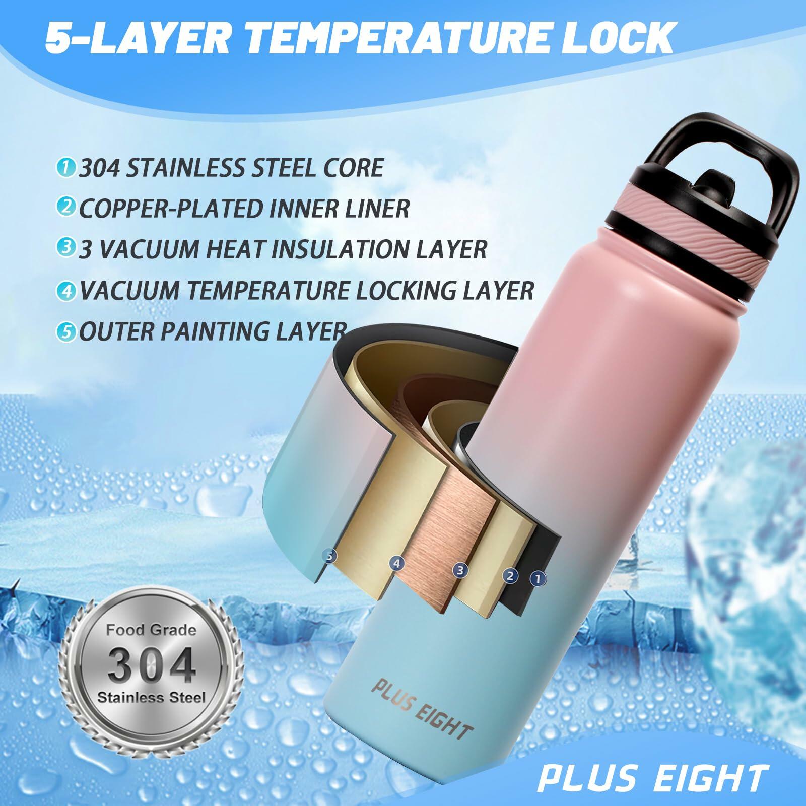 pluseight 32oz Insulated Stainless Steel Water Bottle with Straw Pink Blue