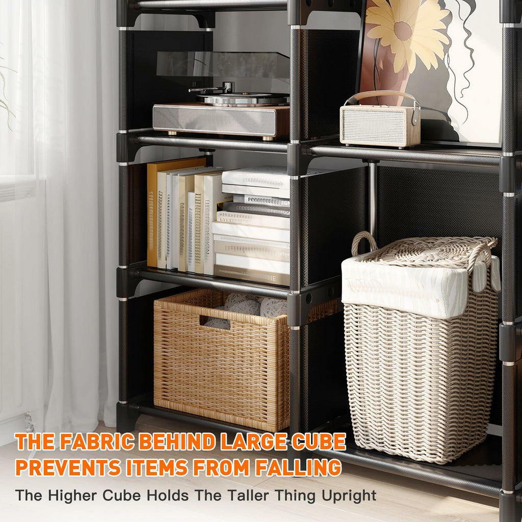 REIBII 13 Cube Storage Organizer Book Shelf Grey 12"D x 47.24"W x 59.05"H