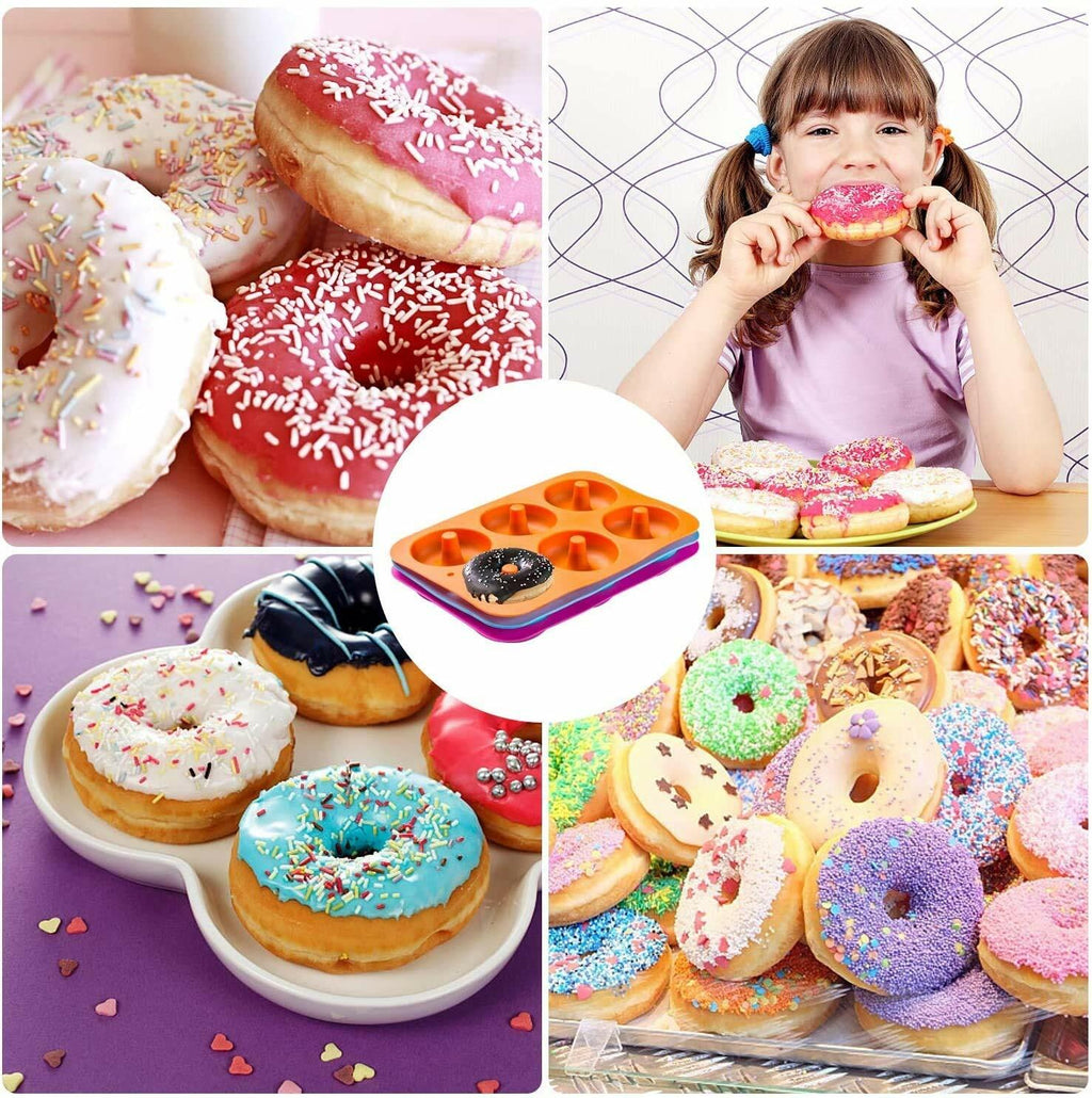 QIKOKU 2 Pack Silicone 6-Cavity Donut Pan Mold Nonstick Blue Green
