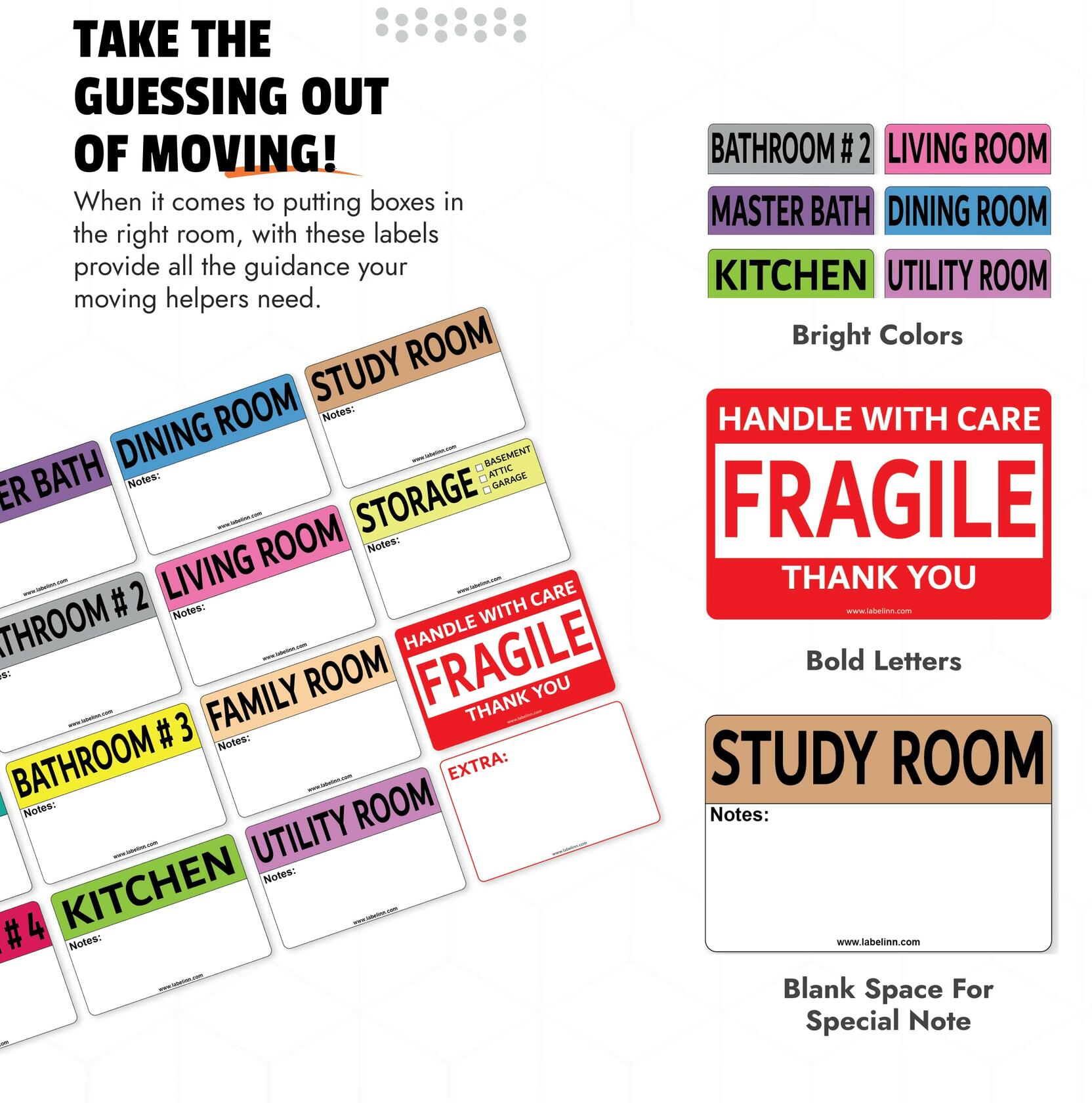 640 Pcs Moving Labels 2x3 Color Coded Fragile & Blank Packing Stickers