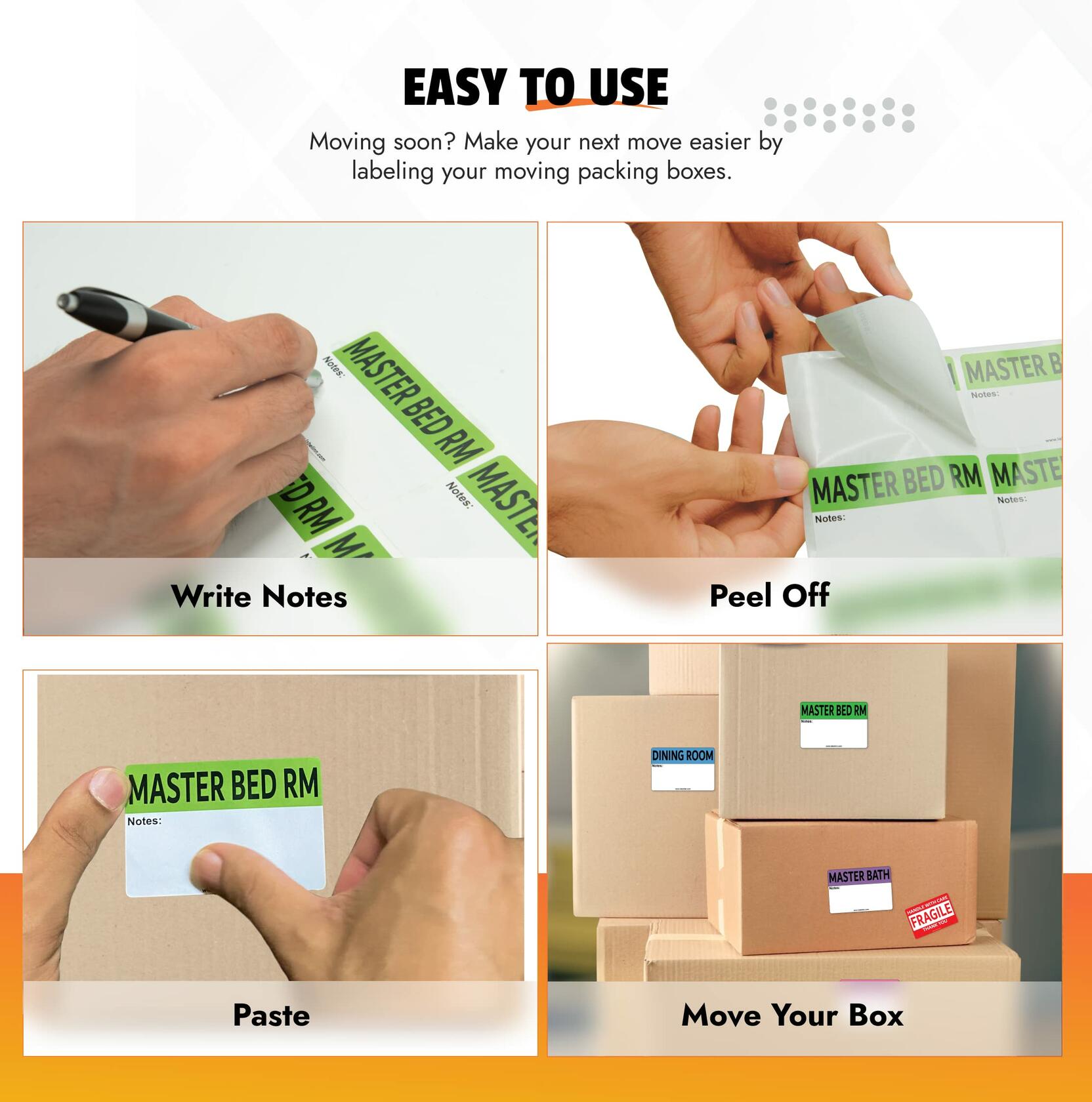 640 Pcs Moving Labels 2x3 Color Coded Fragile & Blank Packing Stickers