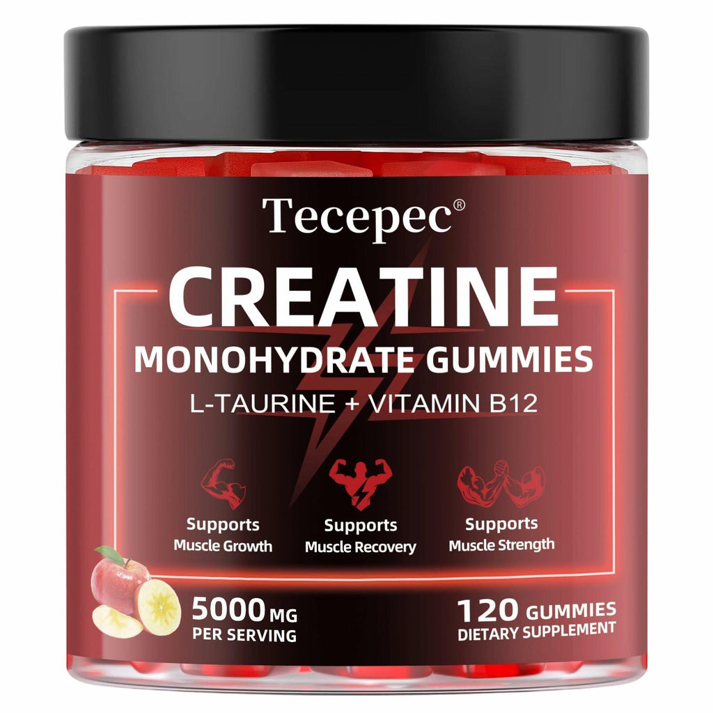 BestBy06/27 Tecepec Creatine Monohydrate Gummies 5000mg 120ct Apple B12 Taurine