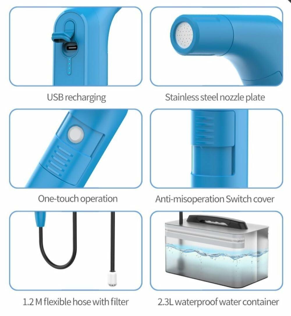 MyPortaWash Travel Bidet Portable Rechargeable Handheld 2.3L Water Container