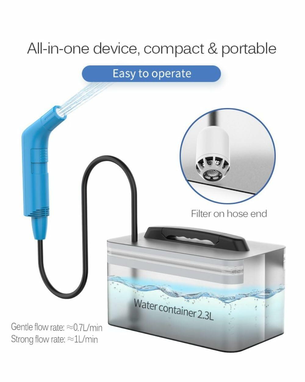 MyPortaWash Travel Bidet Portable Rechargeable Handheld 2.3L Water Container