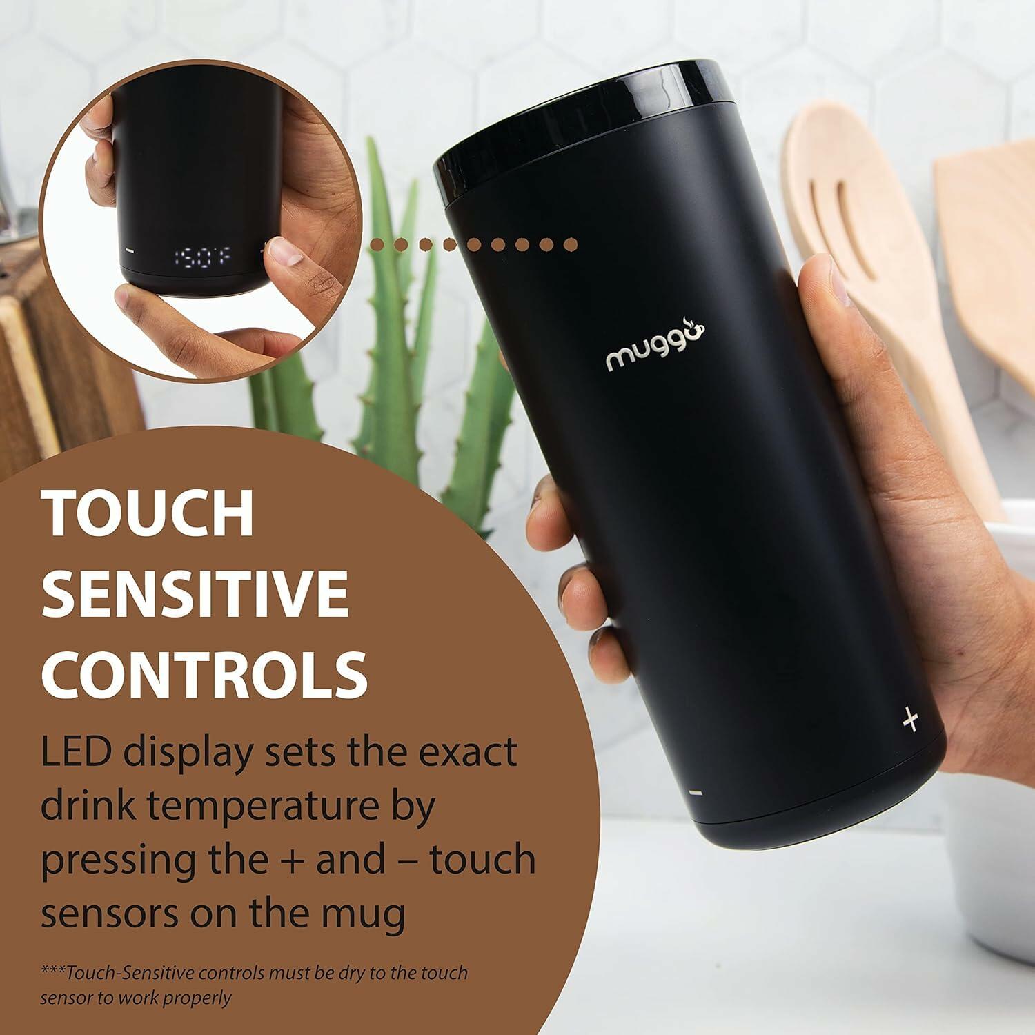 Muggo 12oz Self-Heating Coffee Mug Black Battery Powered Travel Warmer