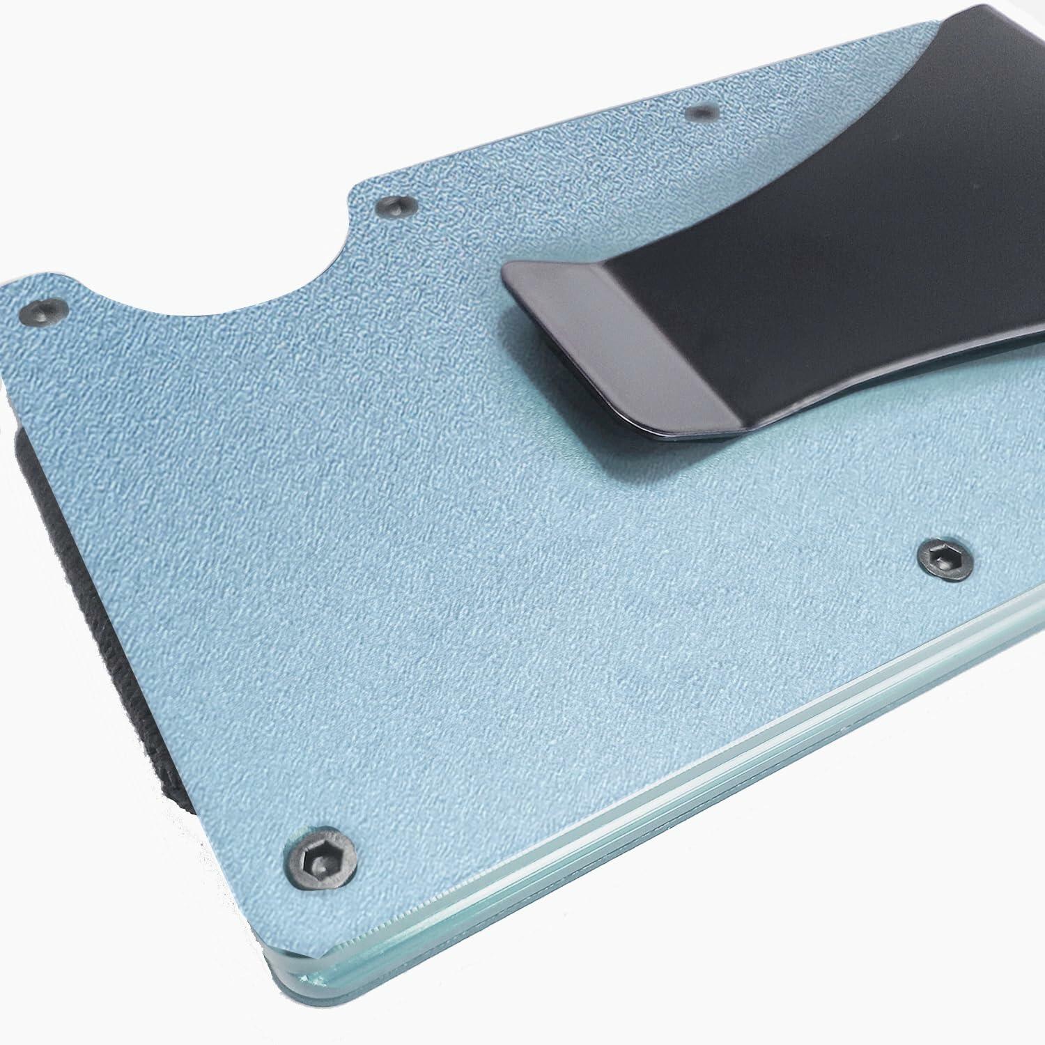 Generic Minimalist Aluminum Credit Card Wallet with Money Clip RFID Blue