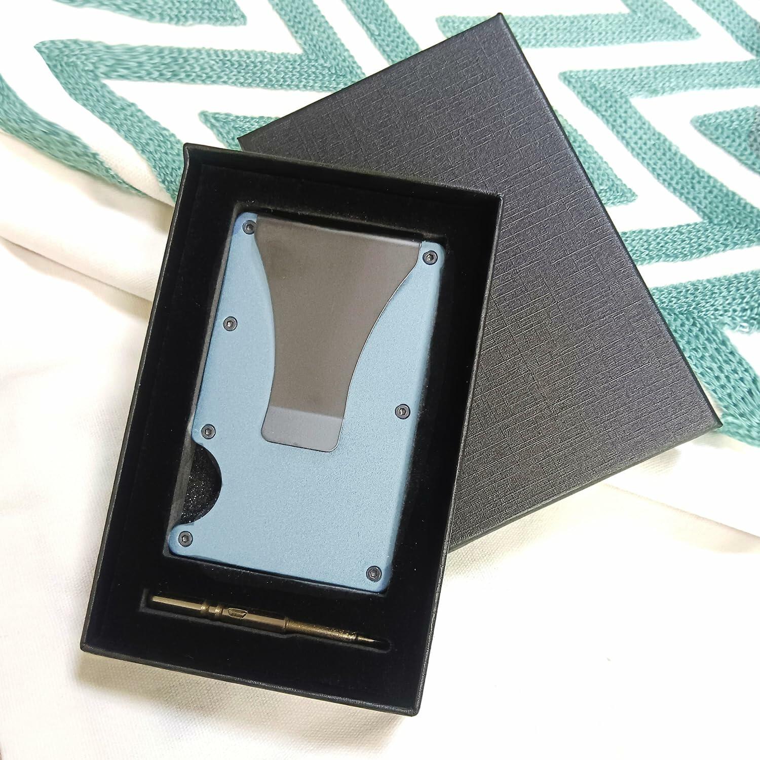 Generic Minimalist Aluminum Credit Card Wallet with Money Clip RFID Blue
