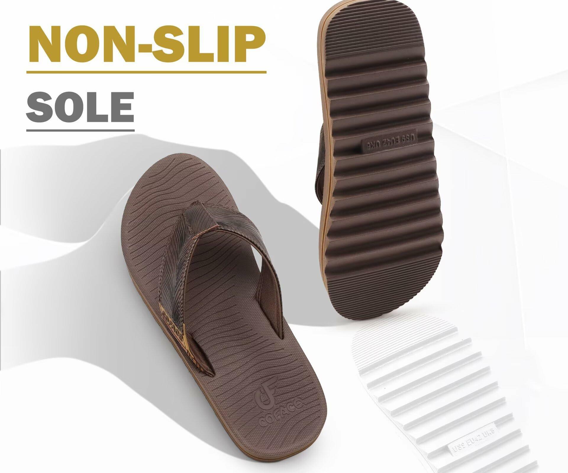 COFACE Mens Arch Support Leather Flip Flops Brown Size 11