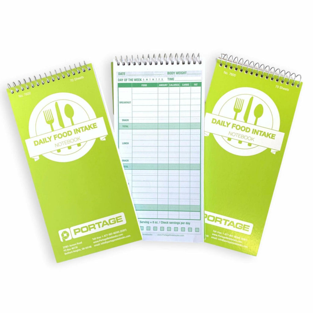 Portage Food Diet Journal 3 Pack Daily Meal Tracker 4x8in 70 Sheets Each