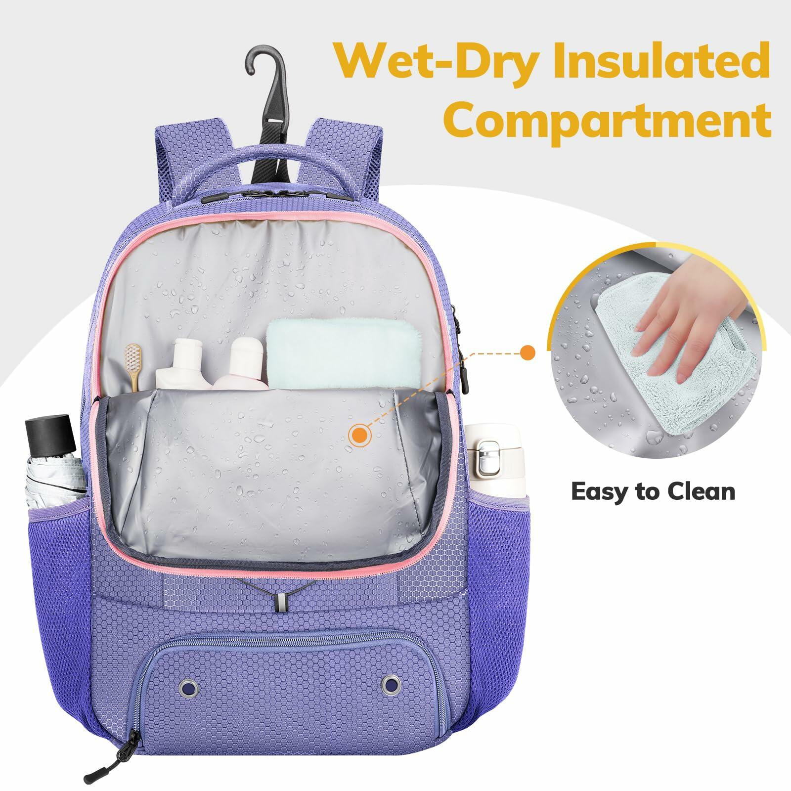Ytonet Gym Backpack Large Water Resistant 15.6" Laptop Shoe Compartment Purple L