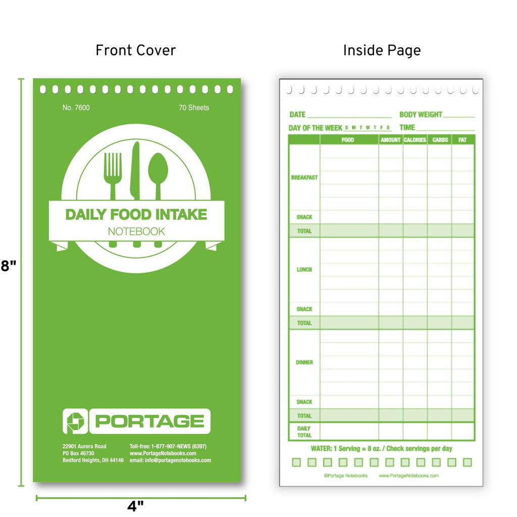 Portage Food Diet Journal 3 Pack Daily Meal Tracker 4x8in 70 Sheets Each