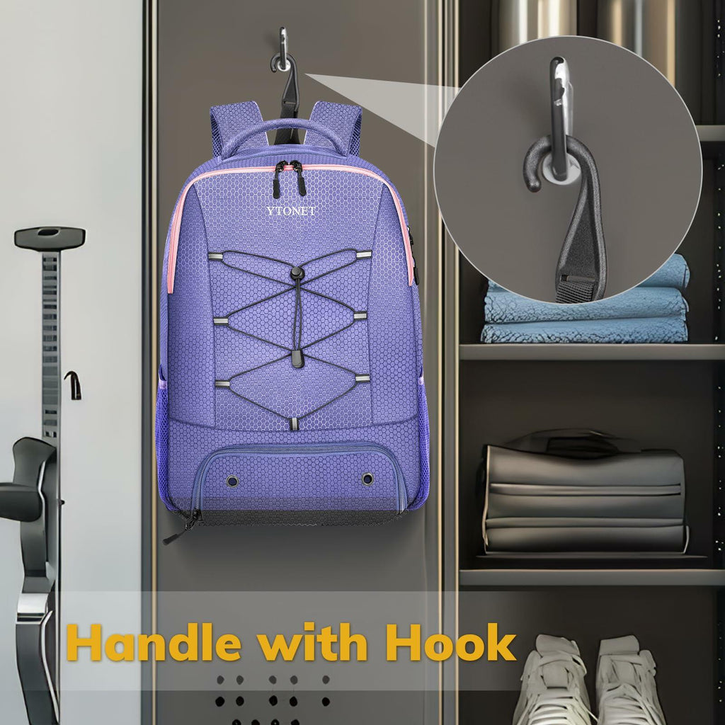 Ytonet Gym Backpack Large Water Resistant 15.6" Laptop Shoe Compartment Purple L