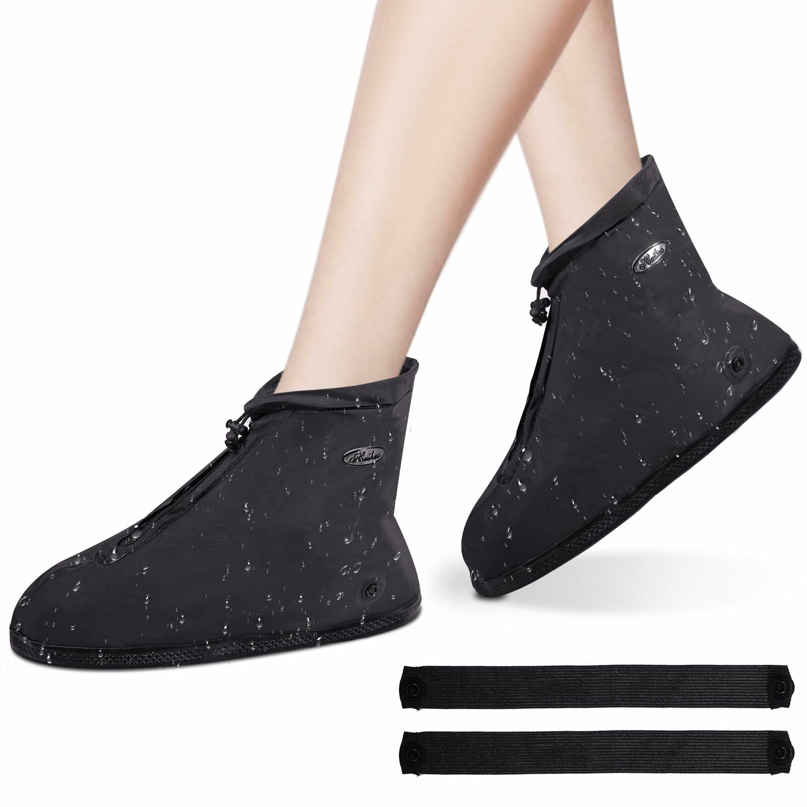 WFARH Waterproof Silicone Shoe Covers with Zipper Black Size X-Large