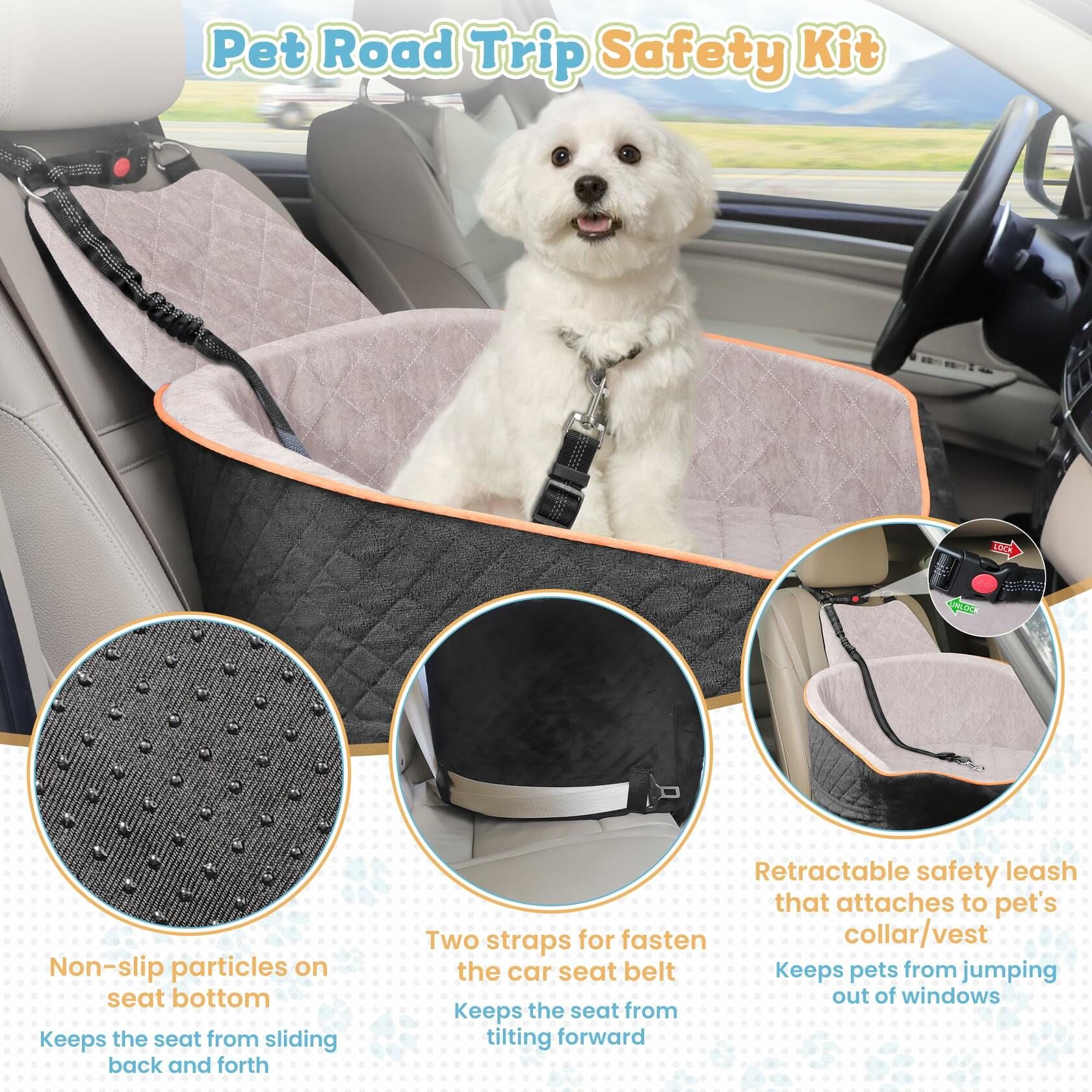 COCASES Dog Booster Car Seat Small Medium Dogs Detachable Washable Black