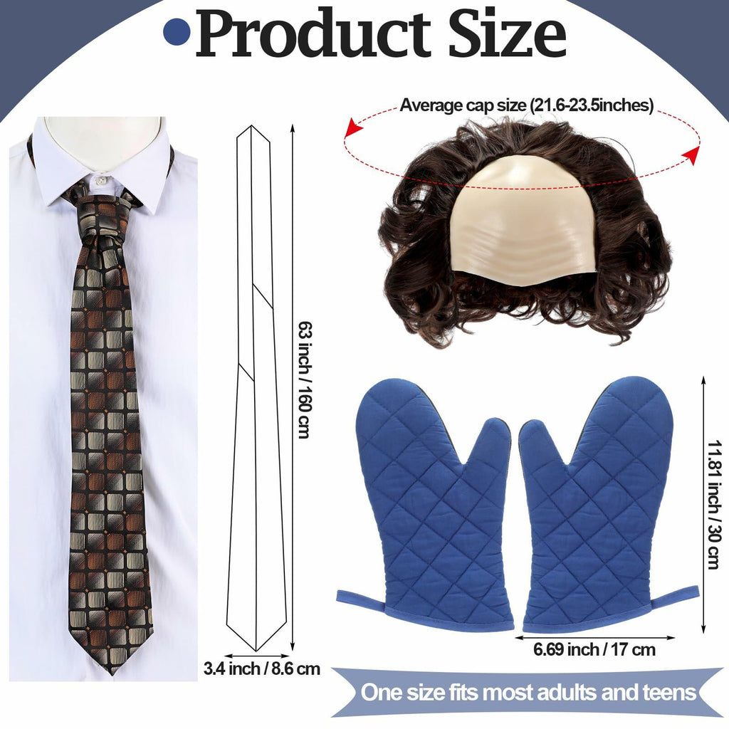 Yearntown Halloween Bald Man Costume Set Brown Wig Bald Cap Gloves One Size