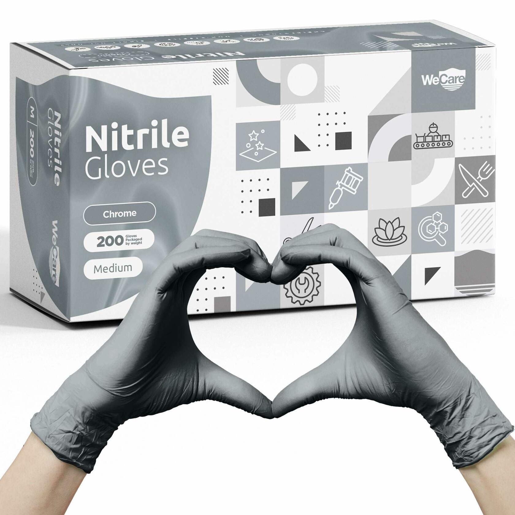 WECARE Chrome Disposable Nitrile Gloves 200 Pack Blue Medium