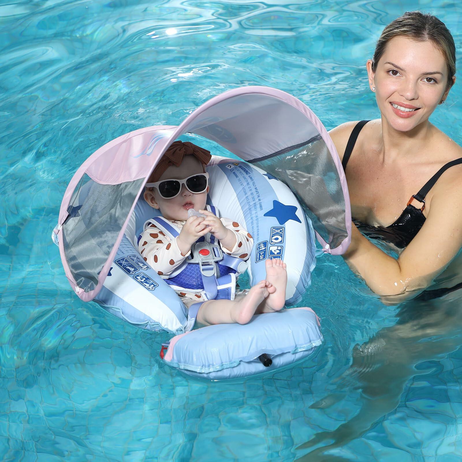 MAMBOBABYFLOAT Baby Pool Float New Gen Safety Portable Backpack Pink 3-24M