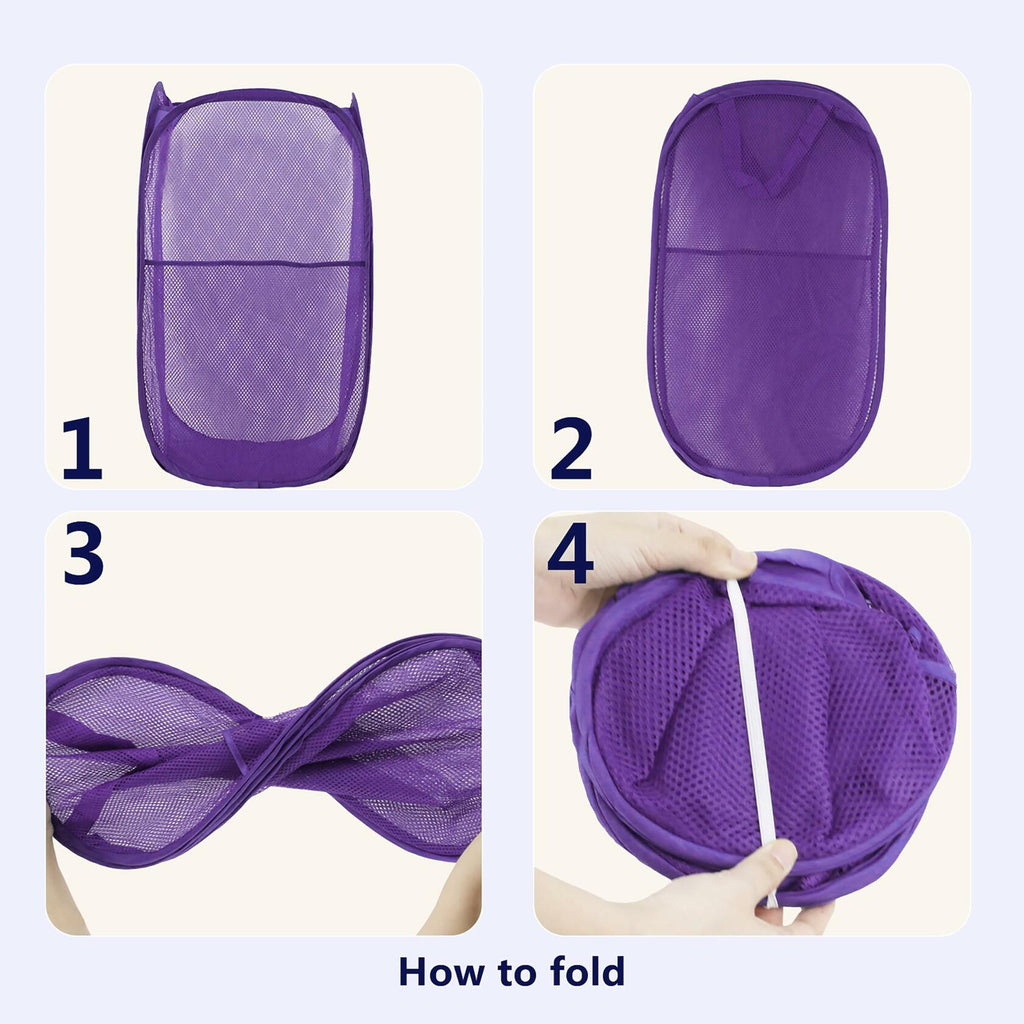 LXLOVESM Pop Up Mesh Laundry Hamper Foldable Purple 14x14x24 inches