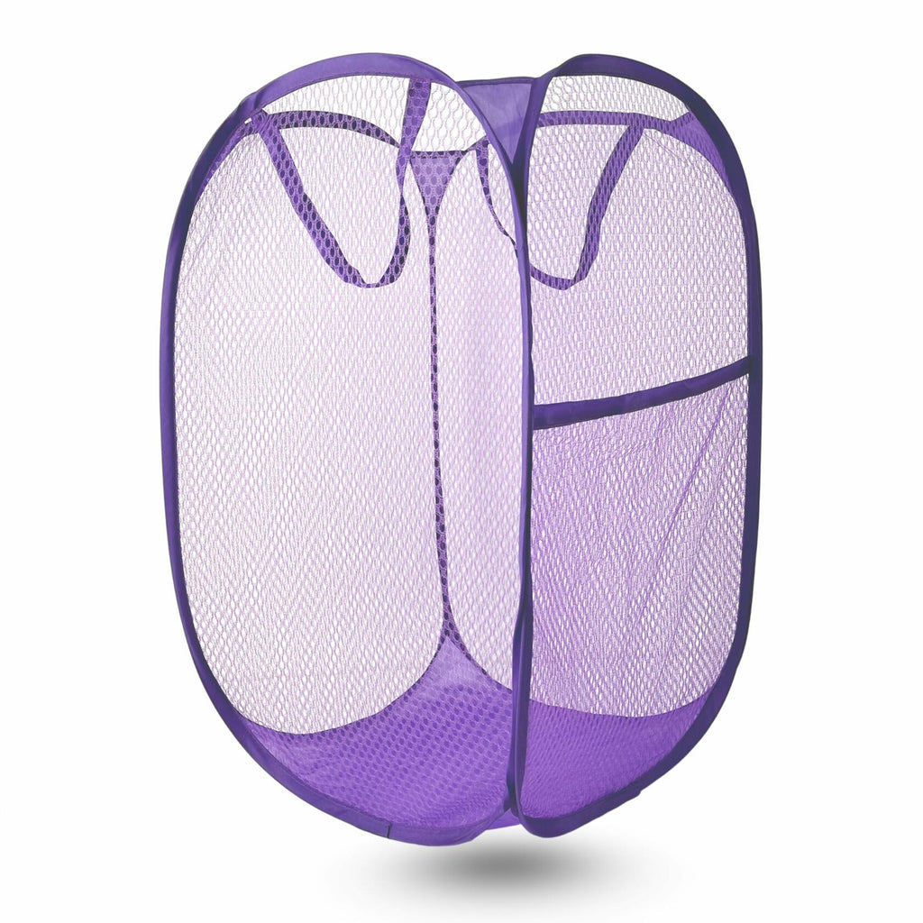LXLOVESM Pop Up Mesh Laundry Hamper Foldable Purple 14x14x24 inches