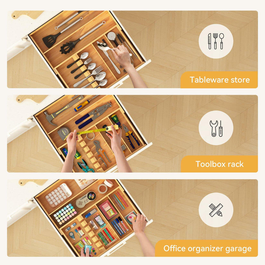 Yofidra Bamboo Silverware Drawer Organizer 16.9x18.9 Expandable Natural