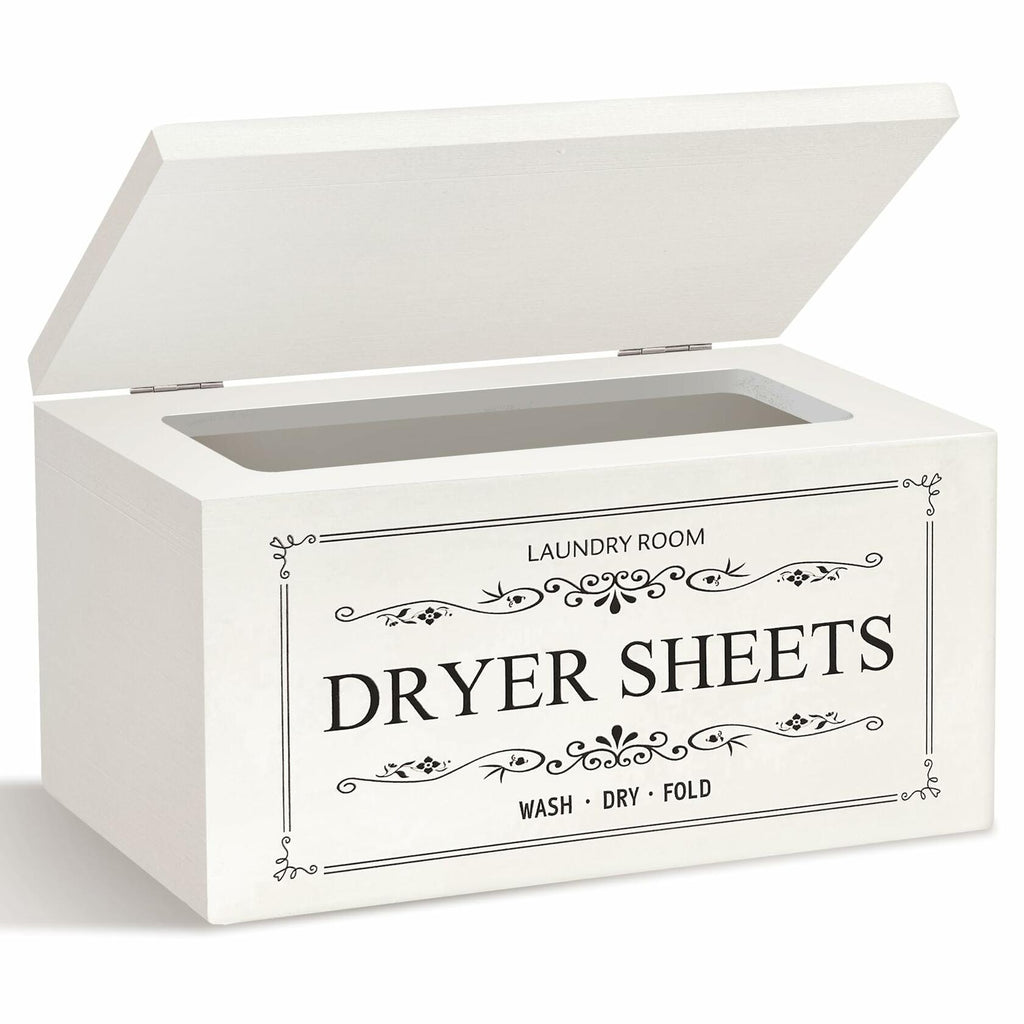Generic Wooden Dryer Sheet Holder Dispenser with Laundry Bag White 180 Capacity