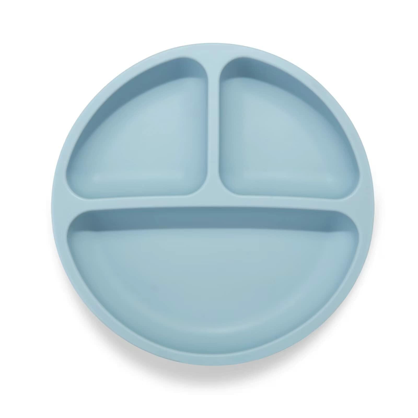 PandaEar Divided Unbreakable Silicone Baby Toddler Plates 3Pack Blue Green Brown