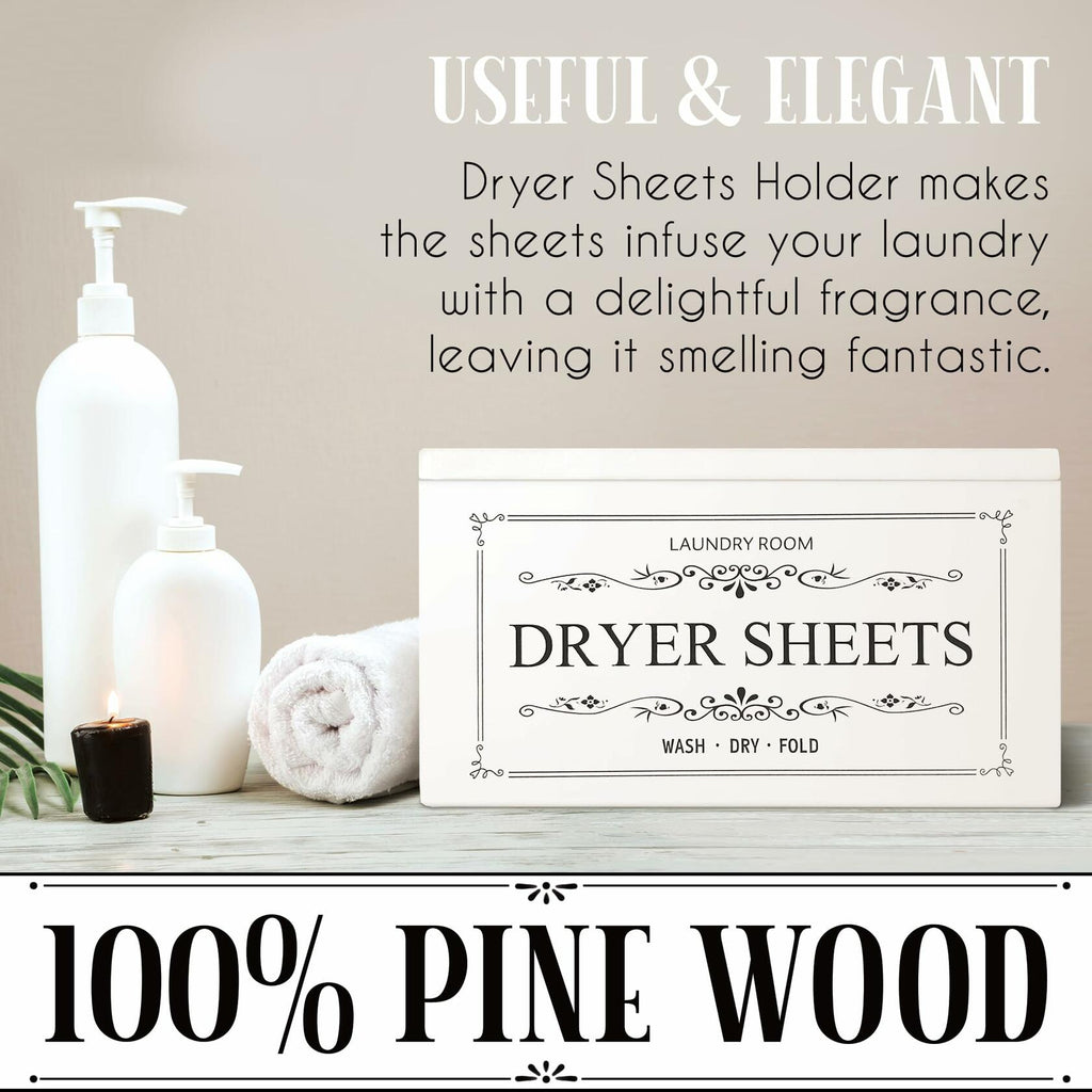 Generic Wooden Dryer Sheet Holder Dispenser with Laundry Bag White 180 Capacity