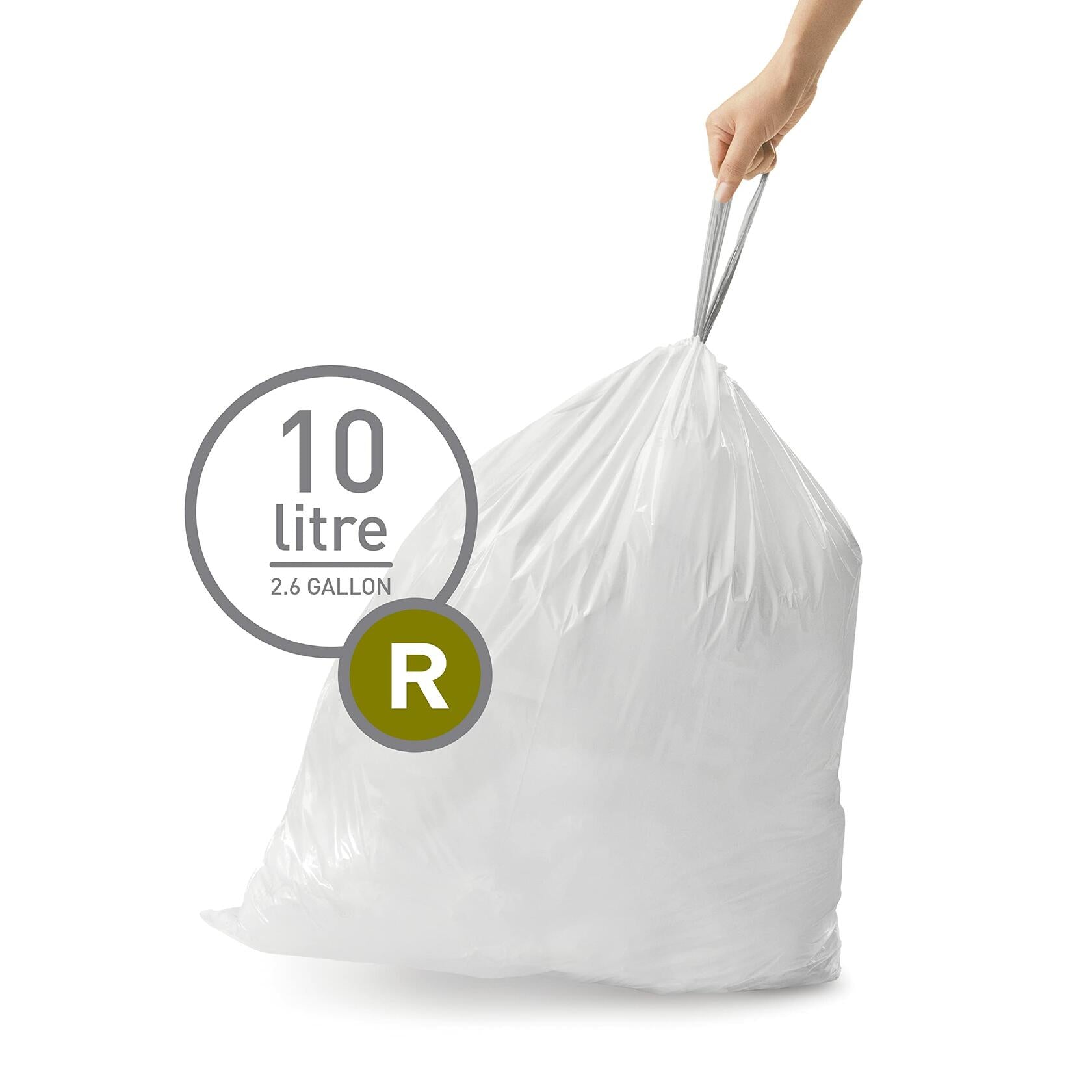 simplehuman Code R Drawstring Trash Bags 10L 2.6Gal White 20 Count