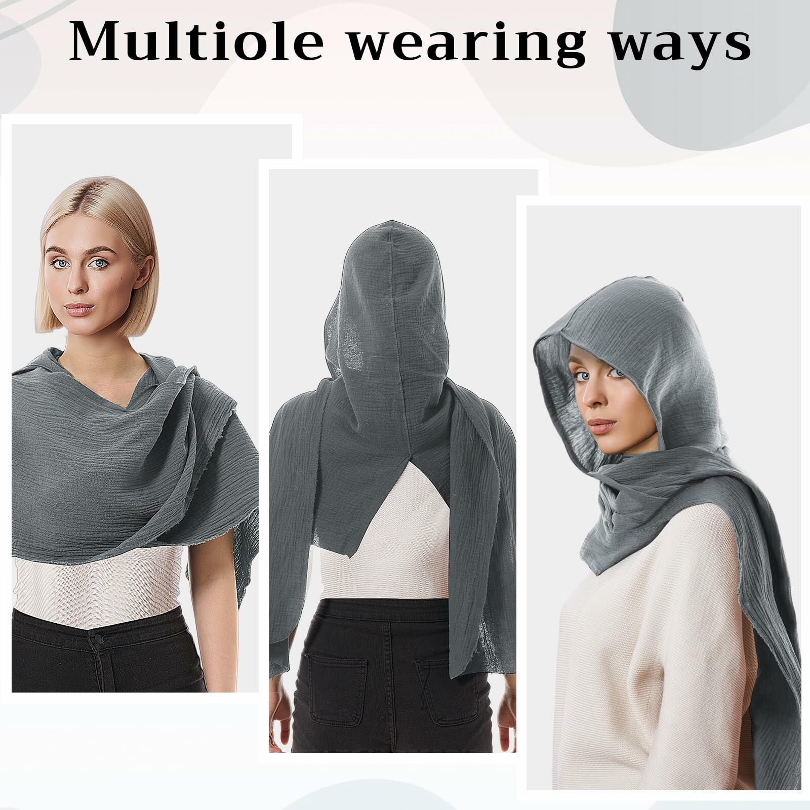 ShinyMatch Medieval Hooded Cowl Cape Shawl Scarf Renaissance Cloak Grey One Size