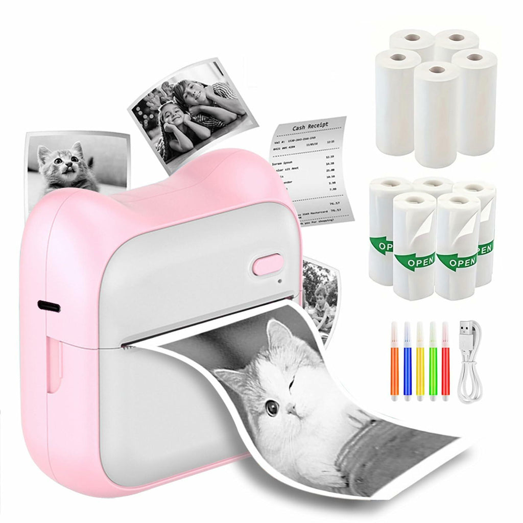 PRINHSJI Mini Portable Thermal Sticker Printer Inkless Bluetooth iOS Android