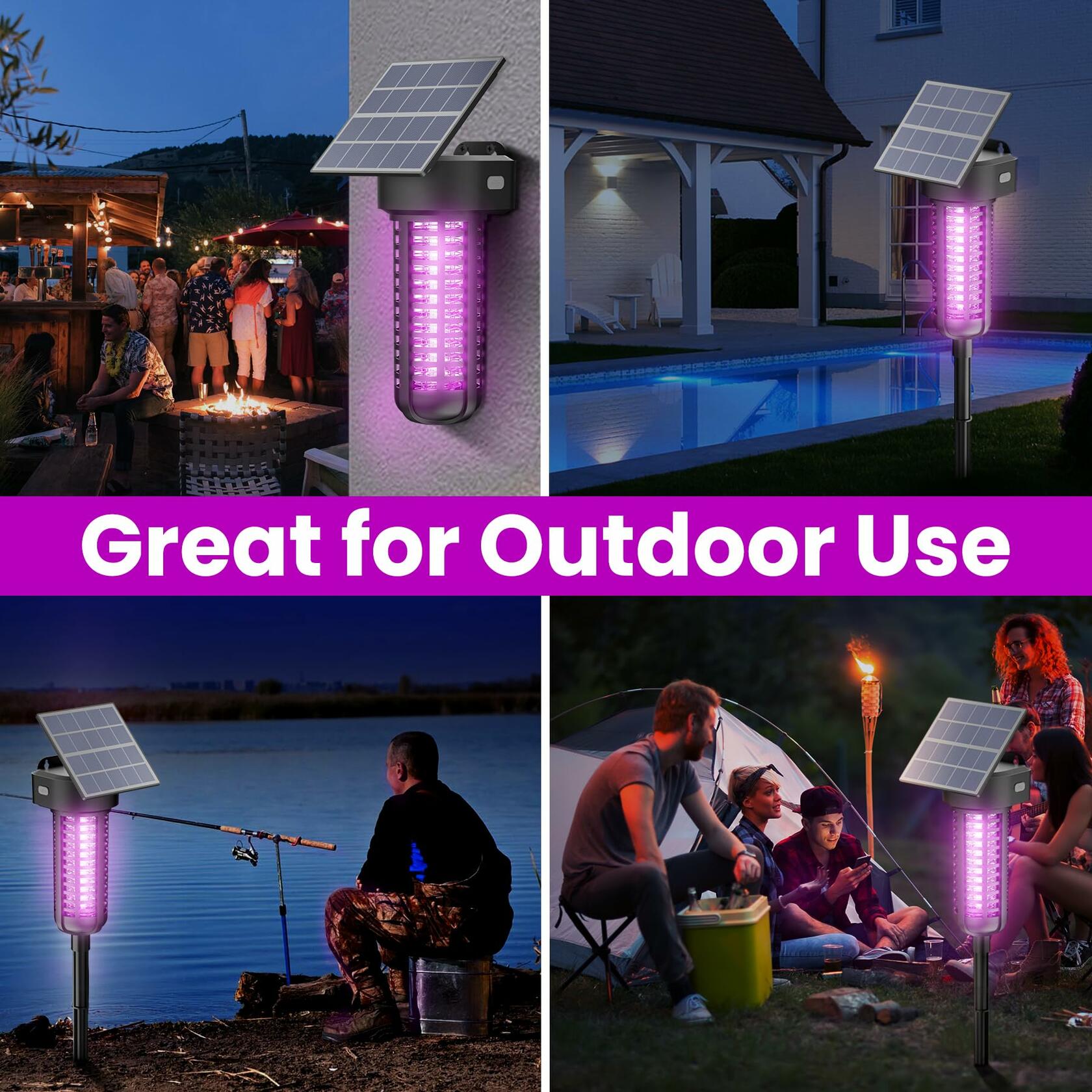 P PEST SNIPER Solar Powered Bug Zapper Light 2 Pack Waterproof Black
