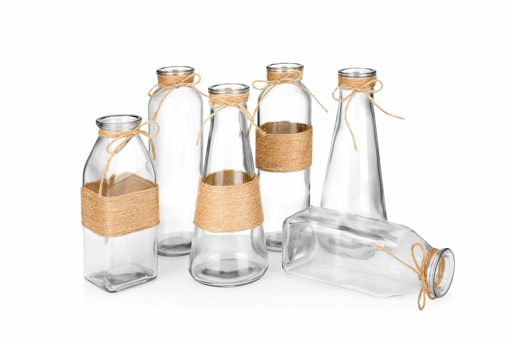 Opps Glass Vases Set of 6 Unique Shapes Creative Rope Design Clear