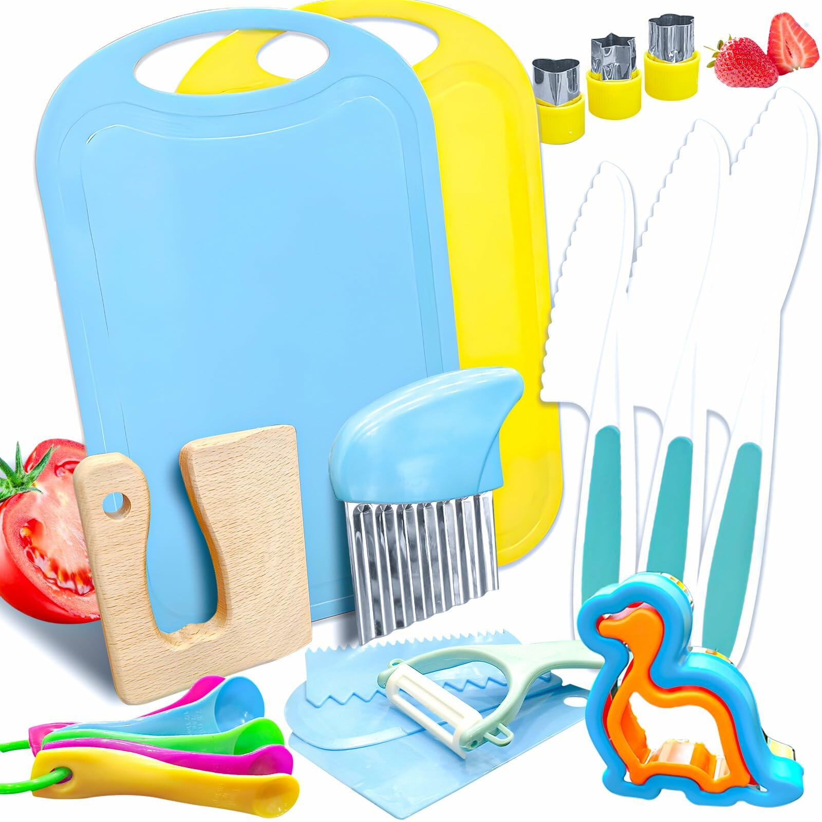 OLRMA 20PCS Kids Knife Set Blue Child-Friendly Plastic Cooking Tools