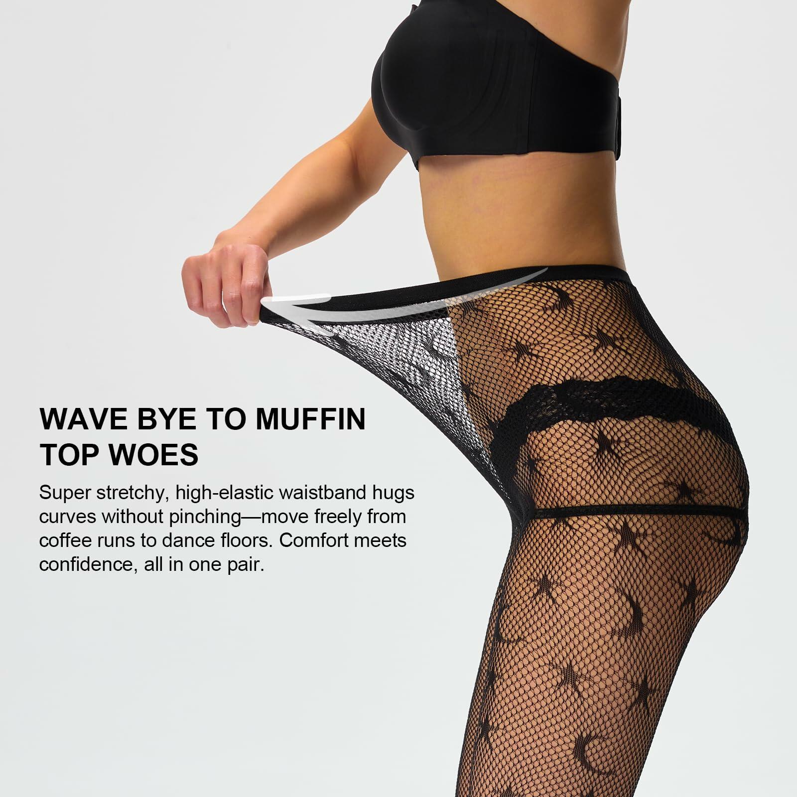 UXQEJO Black Star Patterned Fishnet Tights for Women Halloween Size M