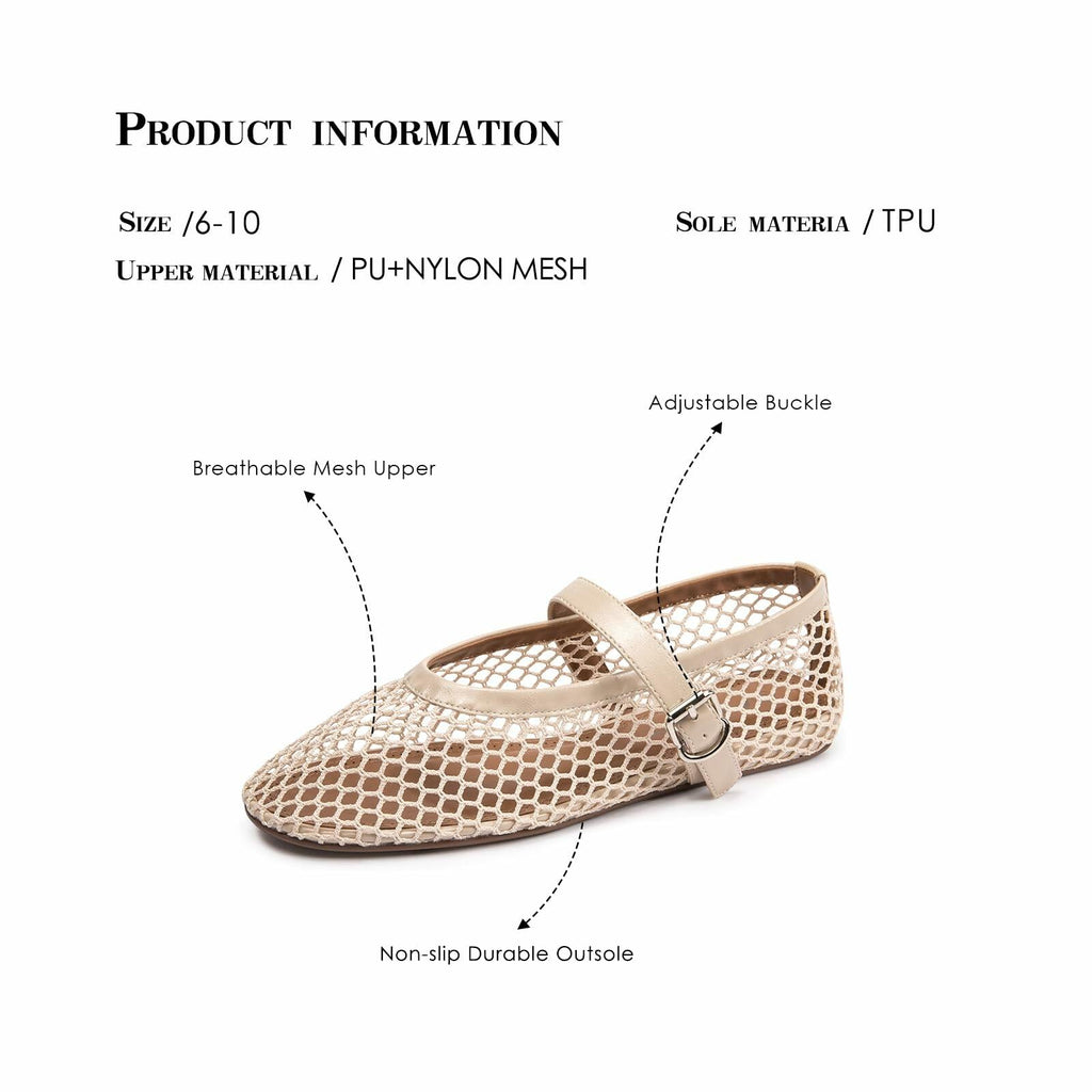 FUNKYMONKEY Women's Mesh Mary Jane Flats Shoes Nude Size 8M