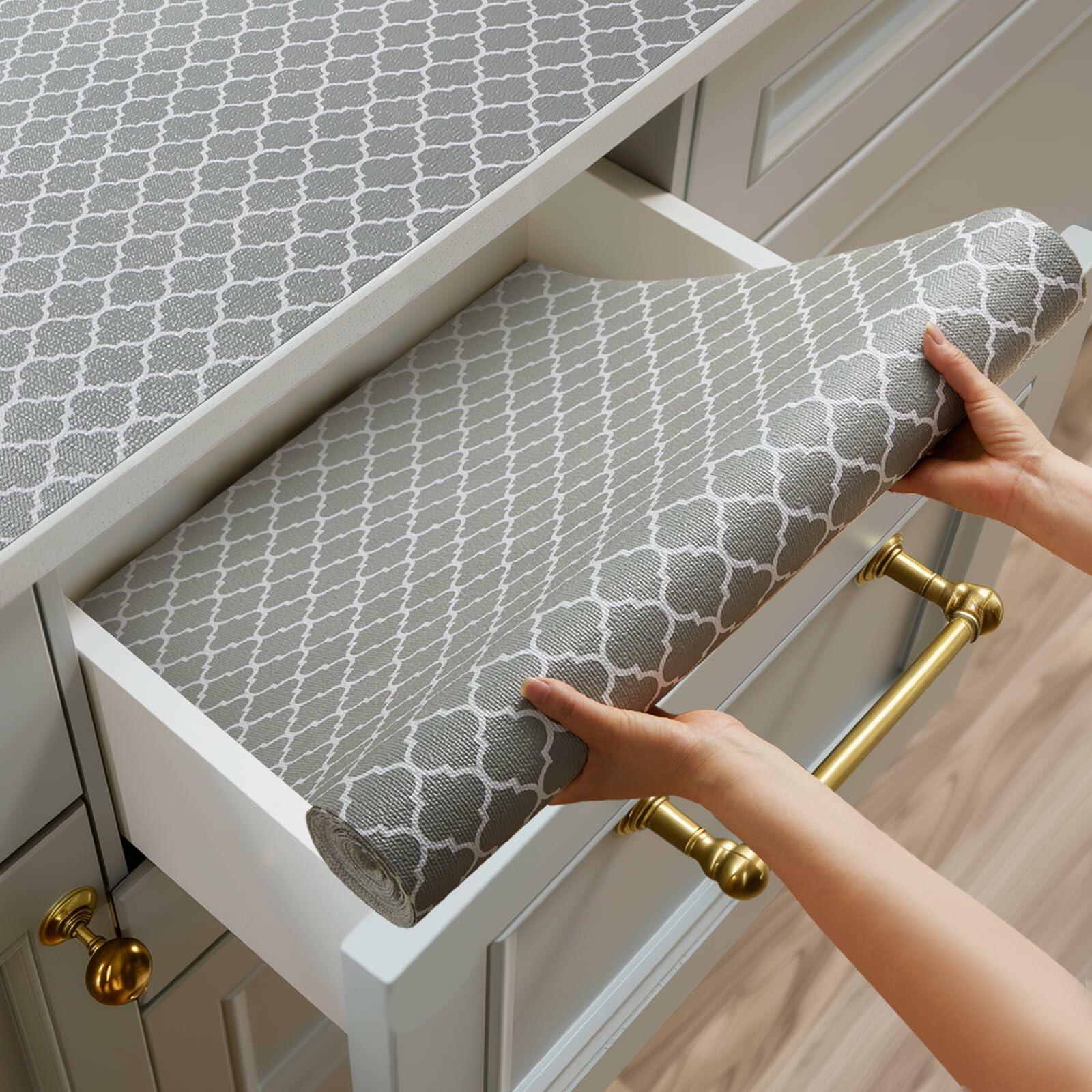 Shinlendid Non-Adhesive Waterproof Drawer Shelf Liner Gray/White 12in x 20ft
