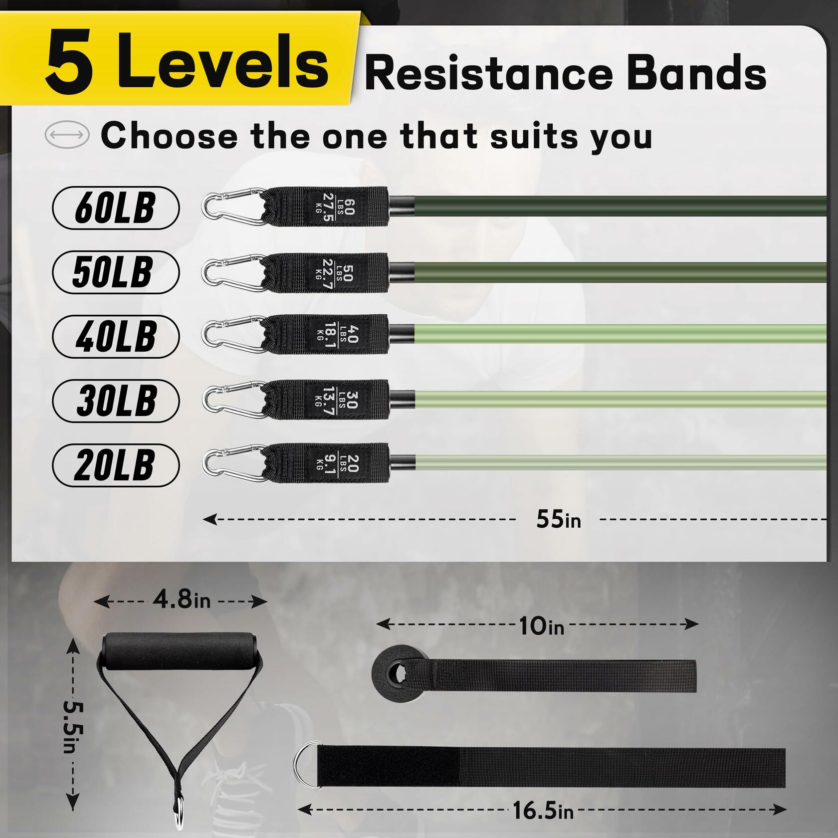 Resistance Bands Set with Door Anchor Handles Ankle Straps for Muscle Training