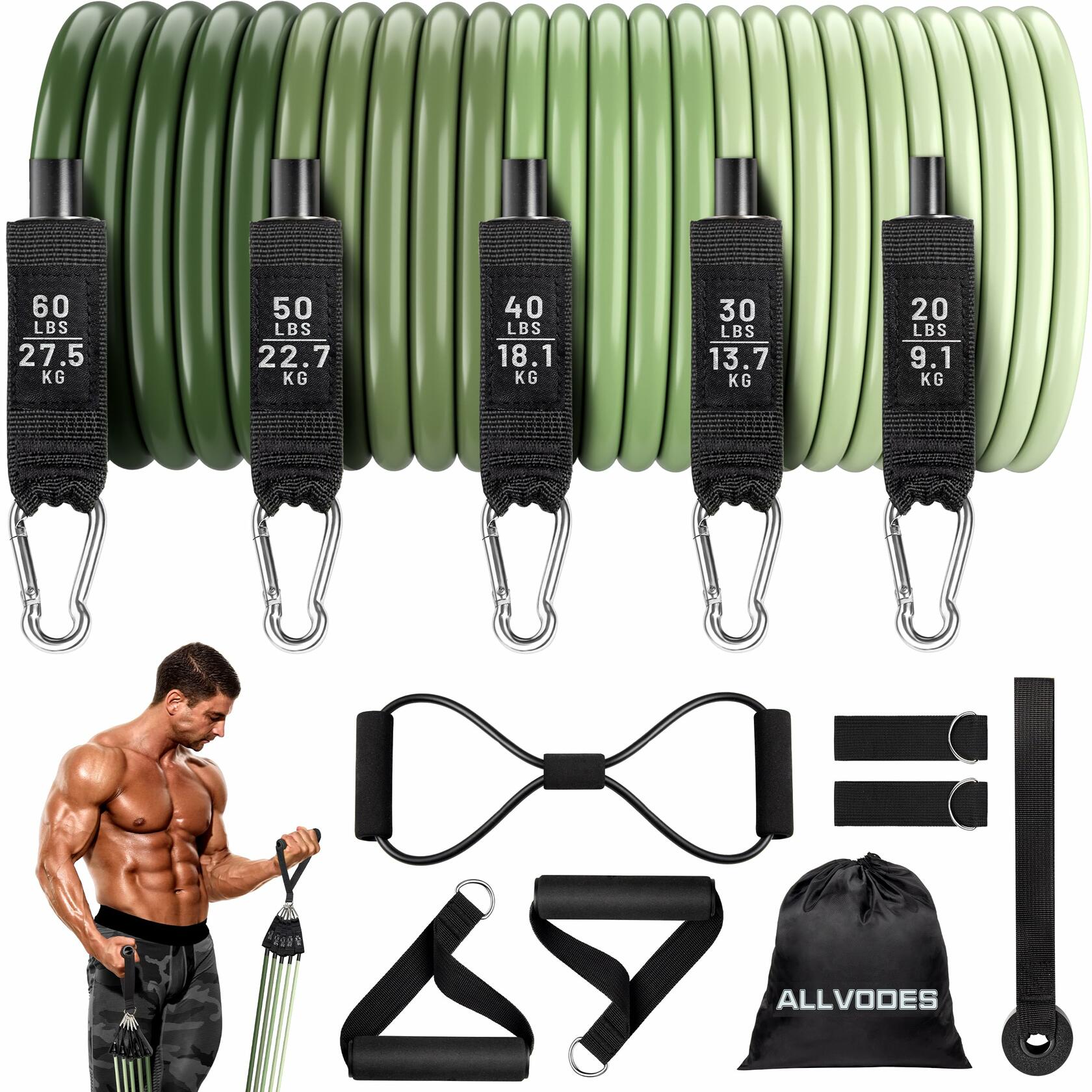 Resistance Bands Set with Door Anchor Handles Ankle Straps for Muscle Training