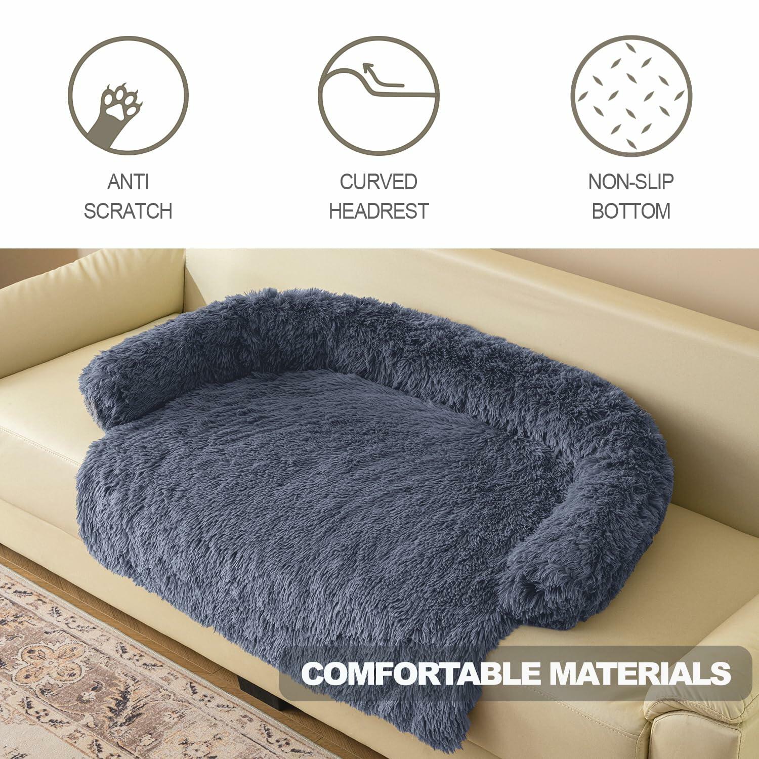 Calming Dog Cat Bed Mat Waterproof Plush Navy Blue Size 41x37