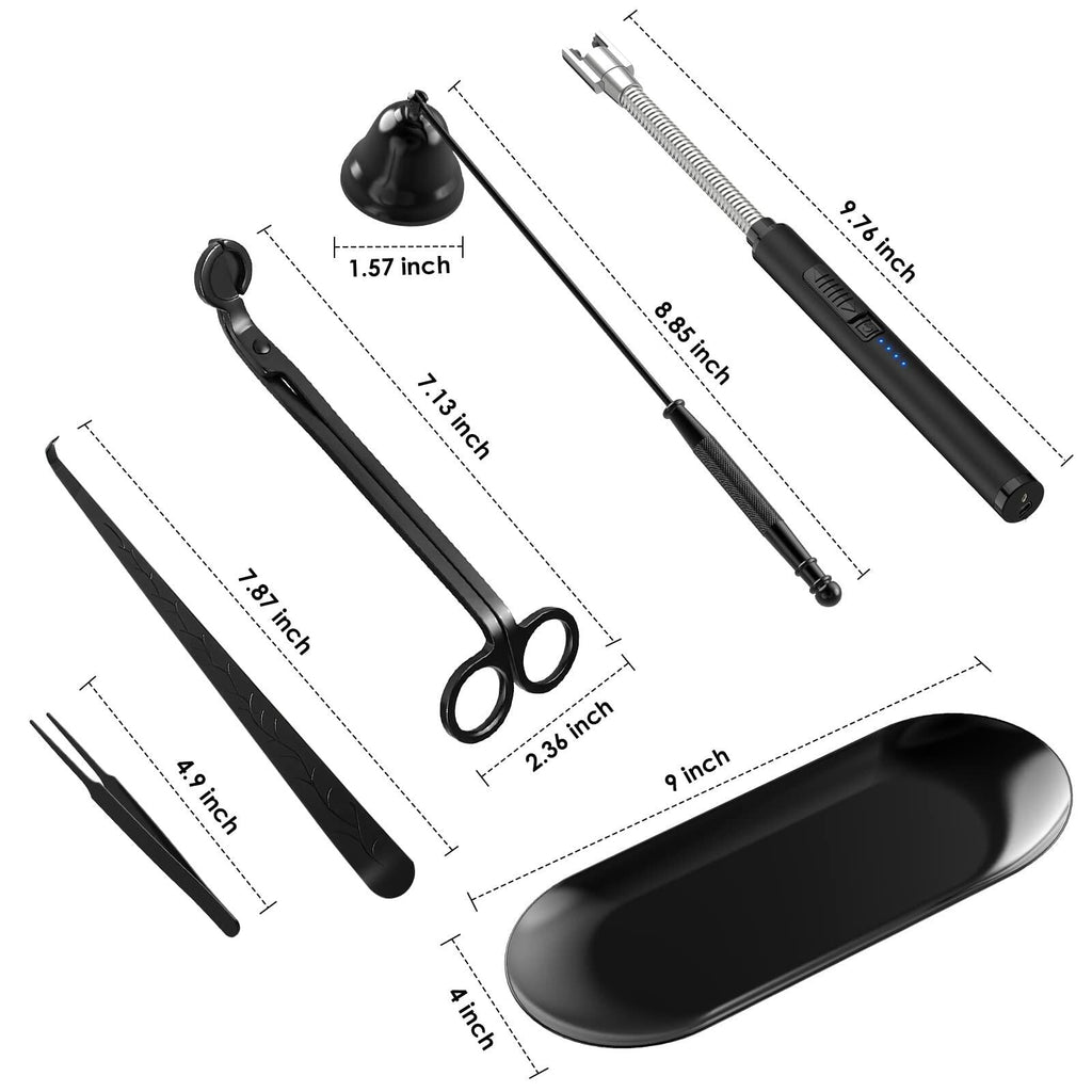 HEYLOURB 6 in 1 Candle Accessory Set Stainless Steel Wick Trimmer Lighter Black