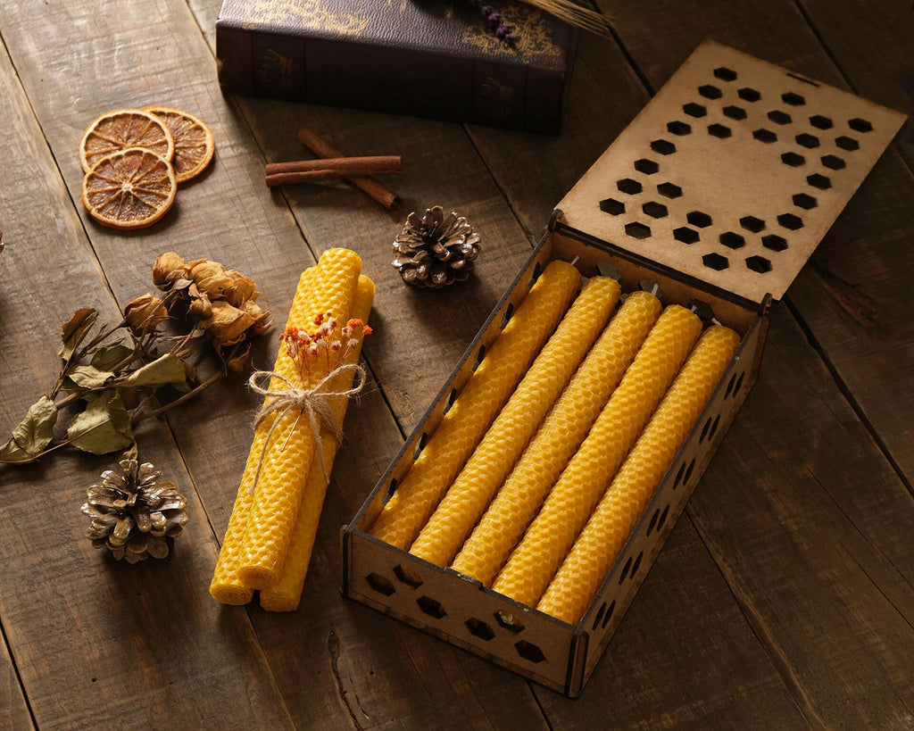 FLAPINKO Beeswax Taper Candles 20 pcs Honeycomb Texture Natural Organic