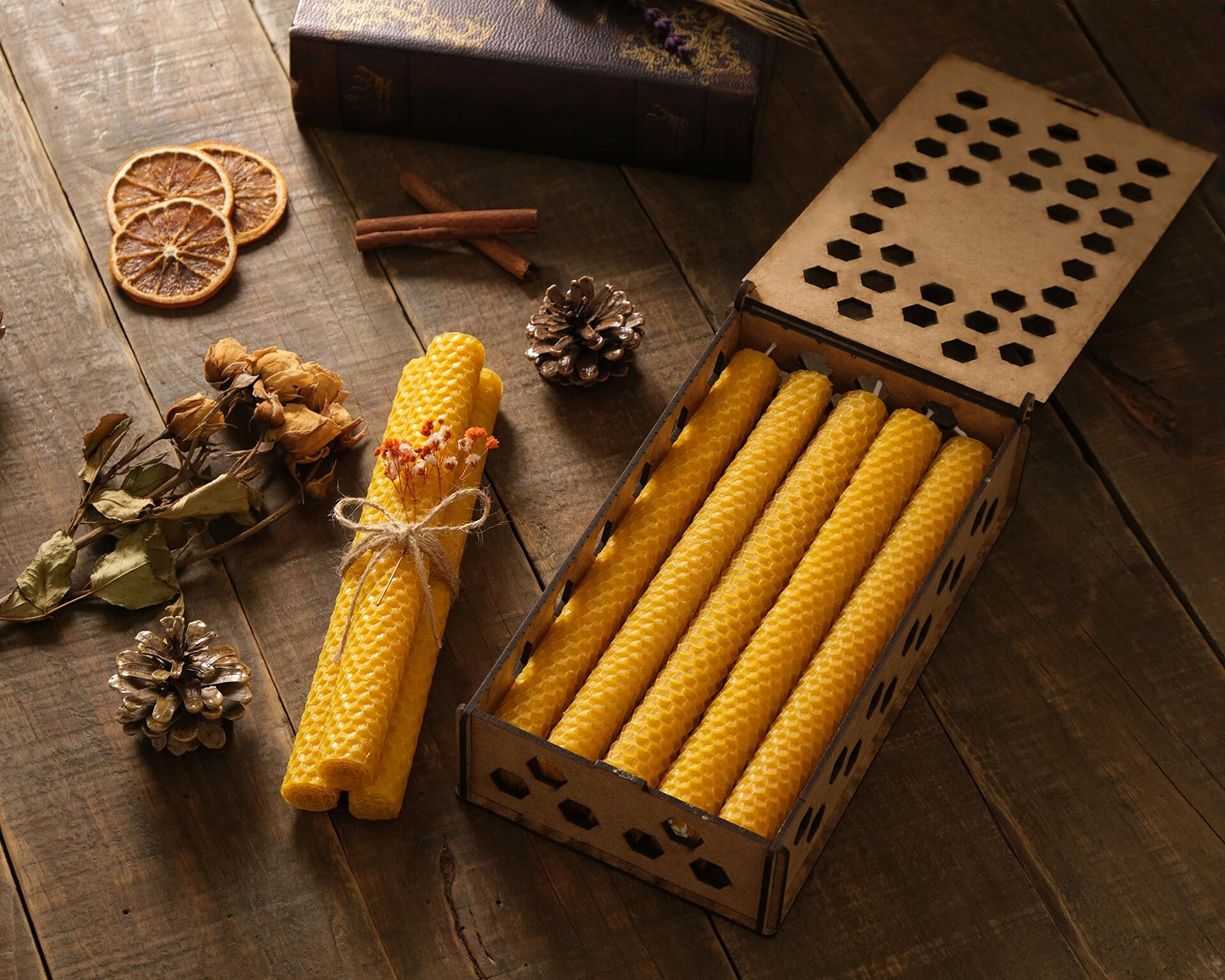 FLAPINKO Beeswax Taper Candles 20 pcs Honeycomb Texture Natural Organic