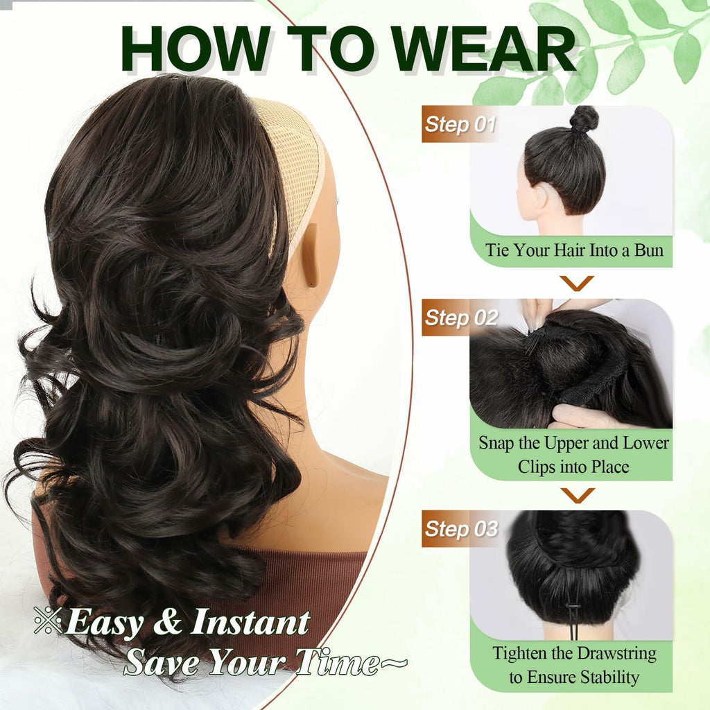 Mayouda 18in Wavy Clip-in Drawstring Ponytail Hair Extension Black Brown