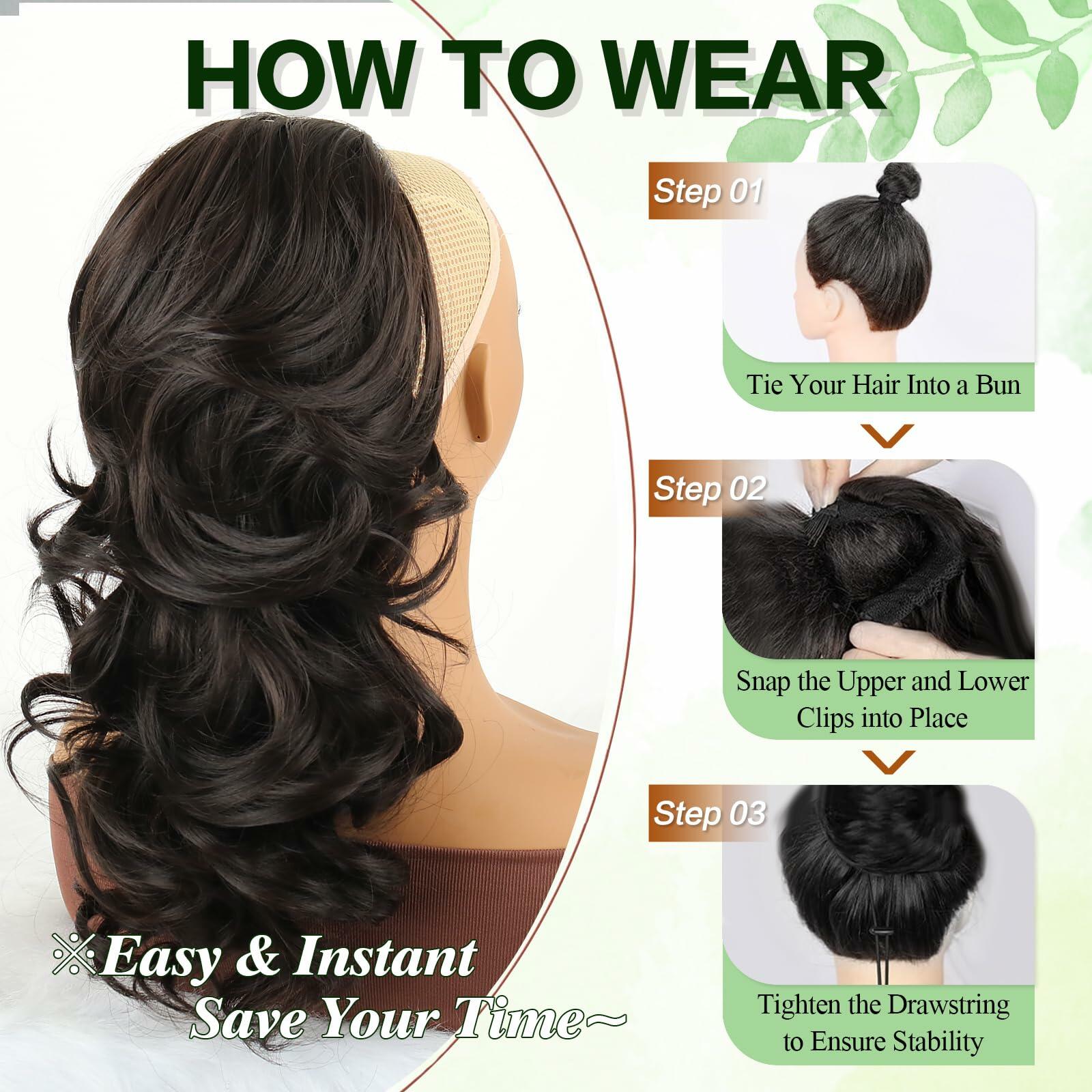 Mayouda 18in Wavy Clip-in Drawstring Ponytail Hair Extension Black Brown
