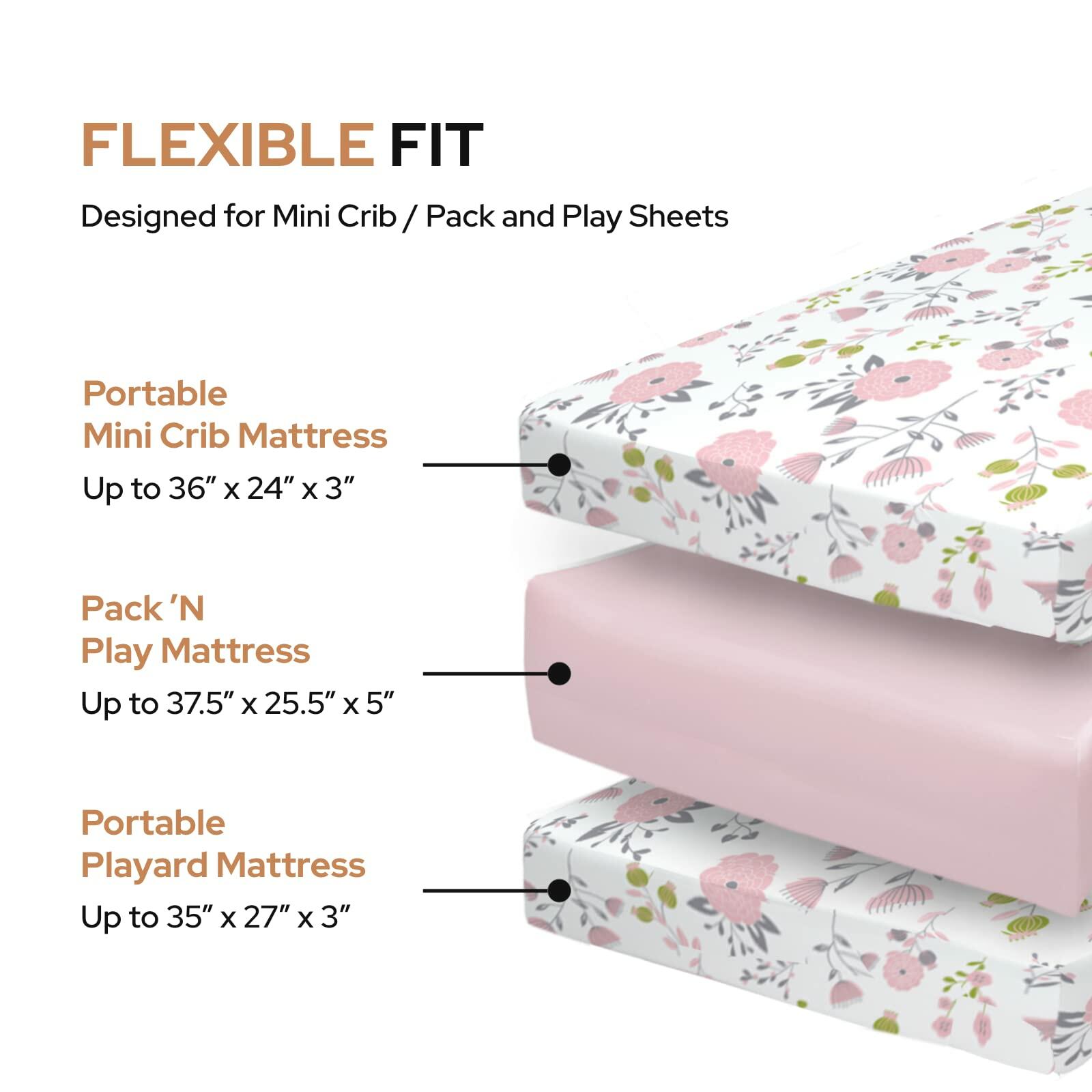 Pickle & Pumpkin Mini Crib Sheet Floral Pink Organic Cotton 2-Pack